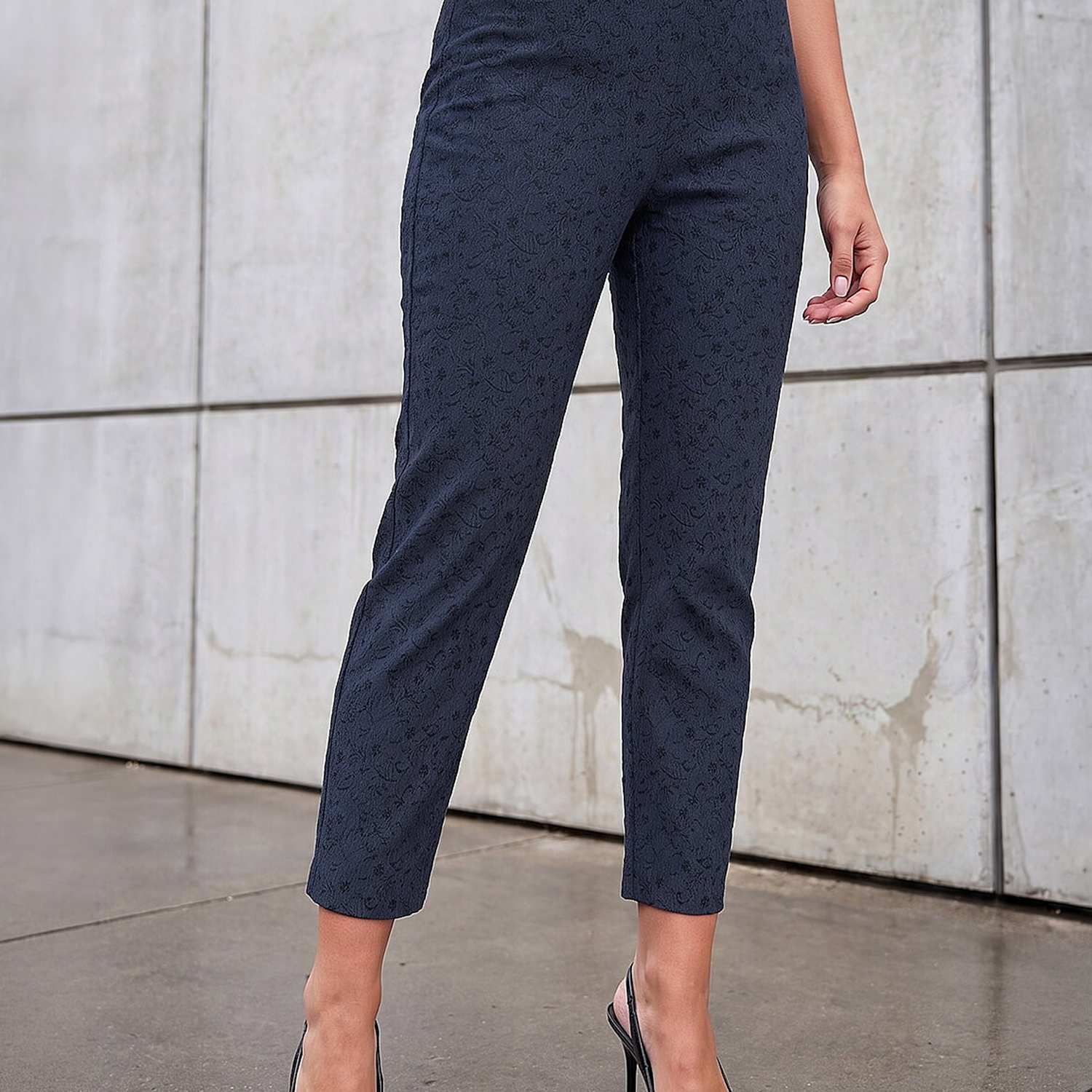 Roman Women's Cotton Rich Jacquard Trousers with Stretch - 12 - Blue Mix - Available at M&S