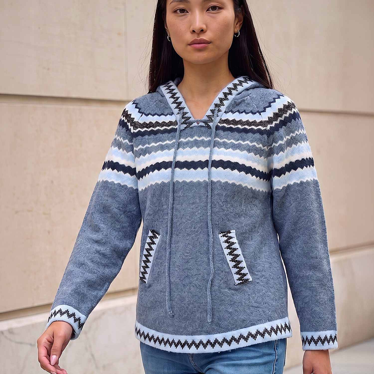 Roman Women's Nordic Pattern Hoodie With Wool - 20 - Blue Mix - Available at M&S