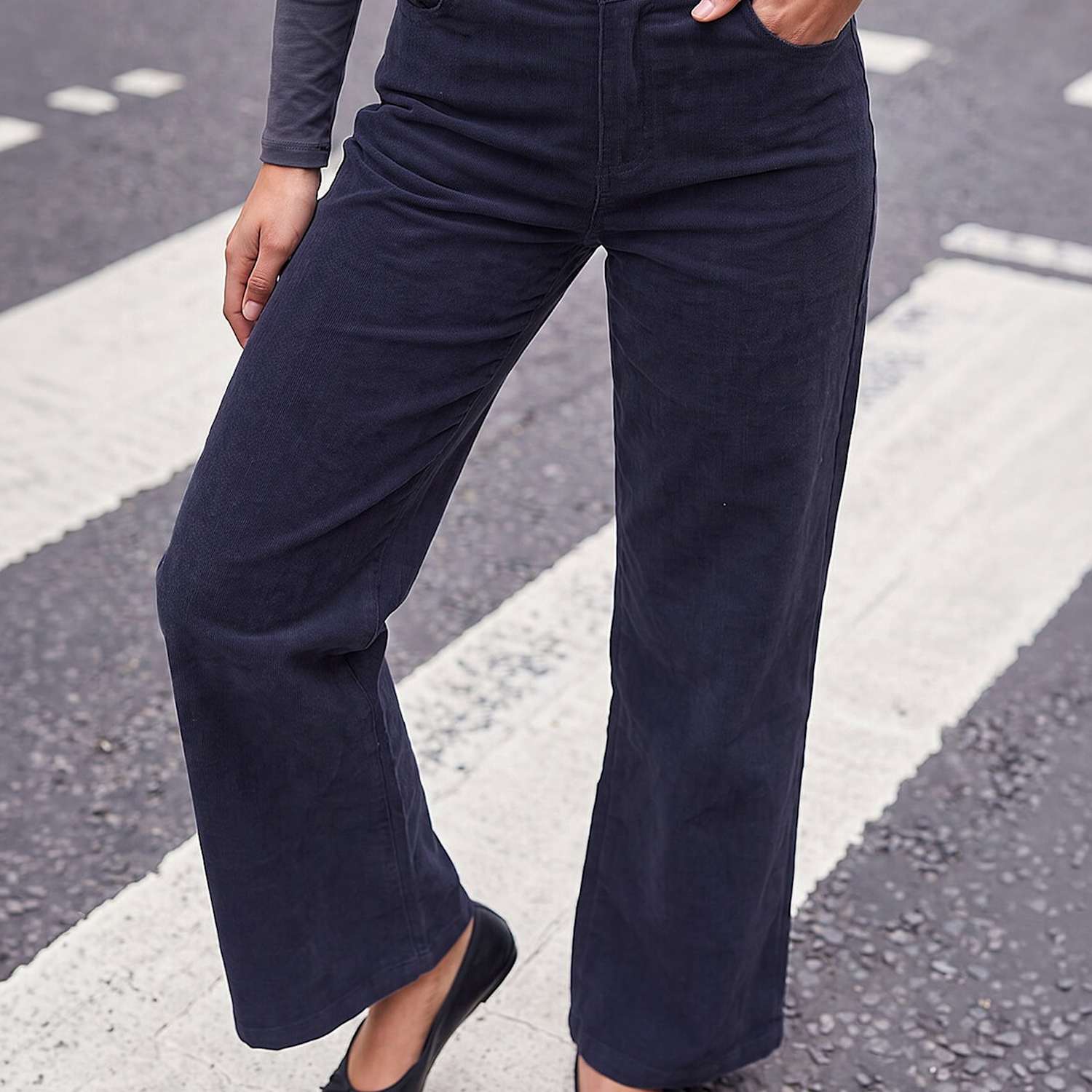 Roman Women's Petite Cotton Rich Cord Wide Leg Trousers - 18 - Grey Mix - Available at M&S
