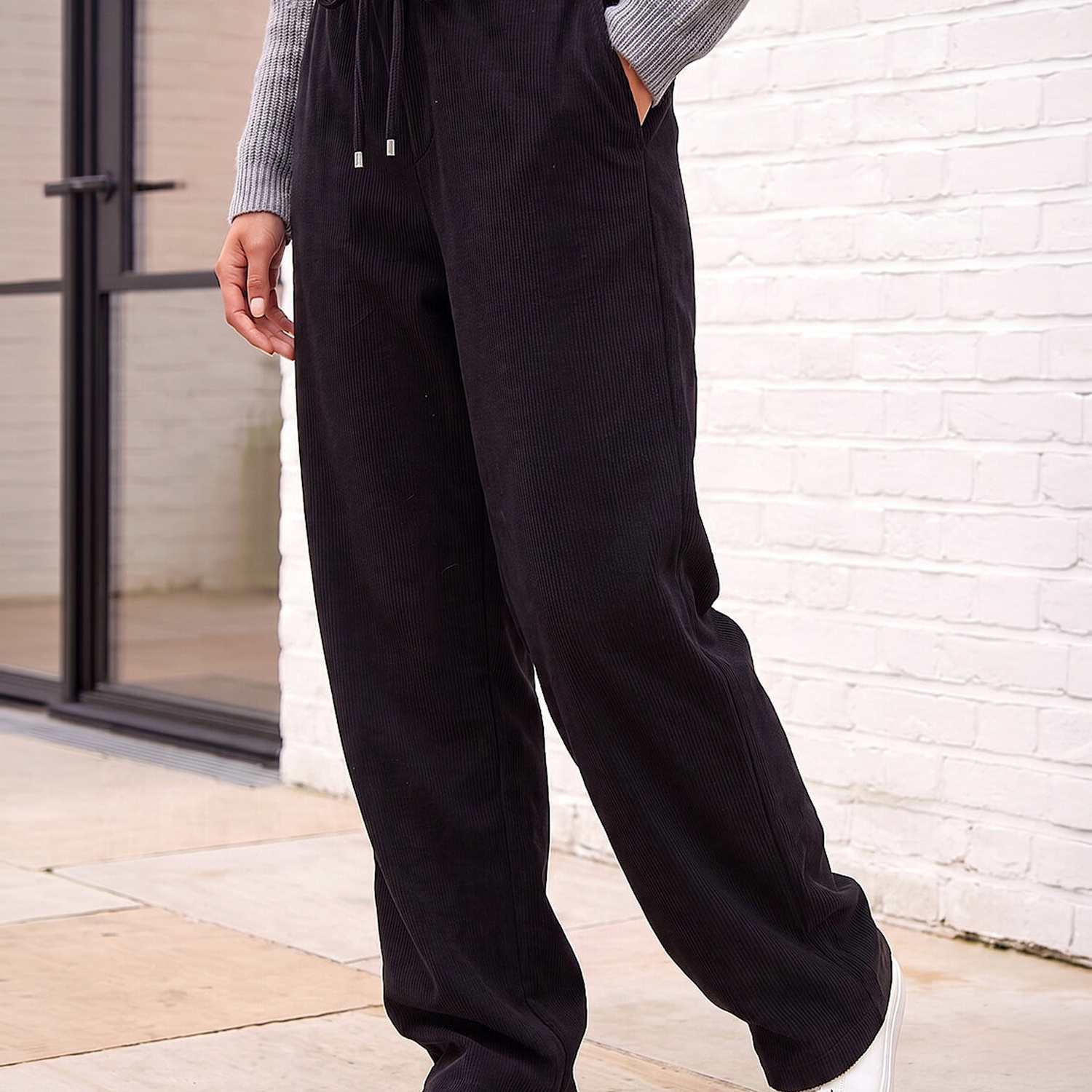 Roman Women's Petite Cord Drawstring Trousers - 8 - Black Mix - Available at M&S