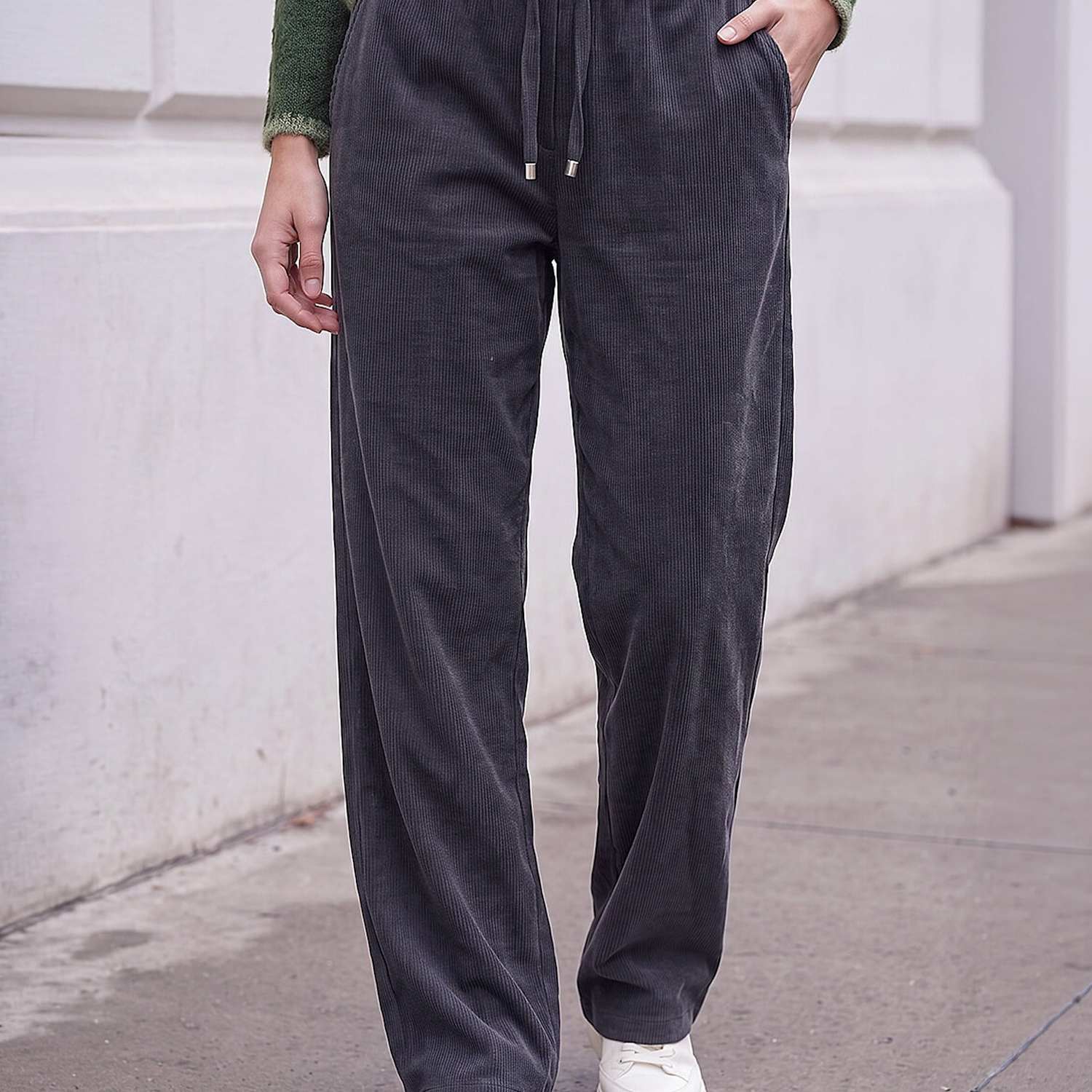 Roman Women's Petite Cord Drawstring Trousers - 16 - Grey Mix - Available at M&S