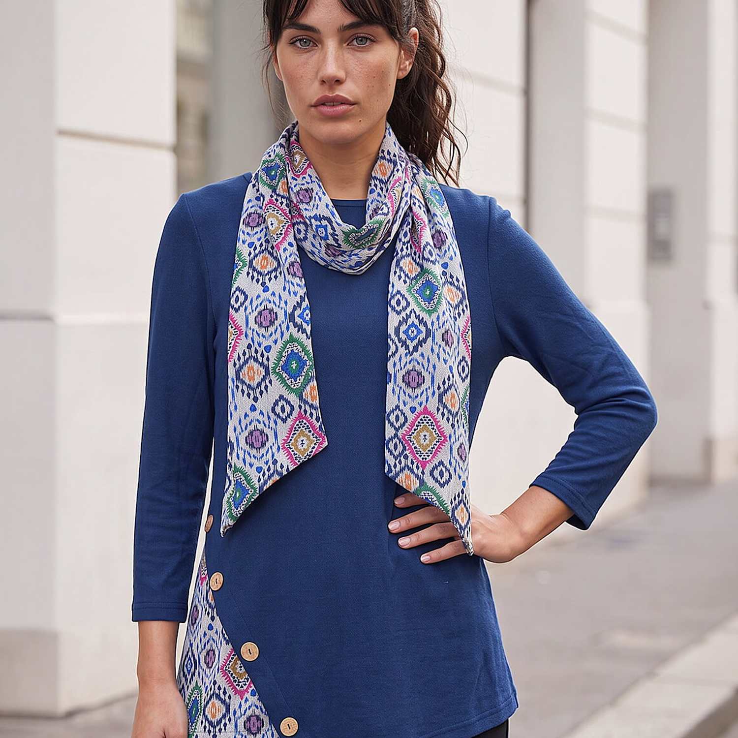 Roman Women's Asymmetric Hem Scarf Detail Top - 20 - Navy Mix - Available at M&S