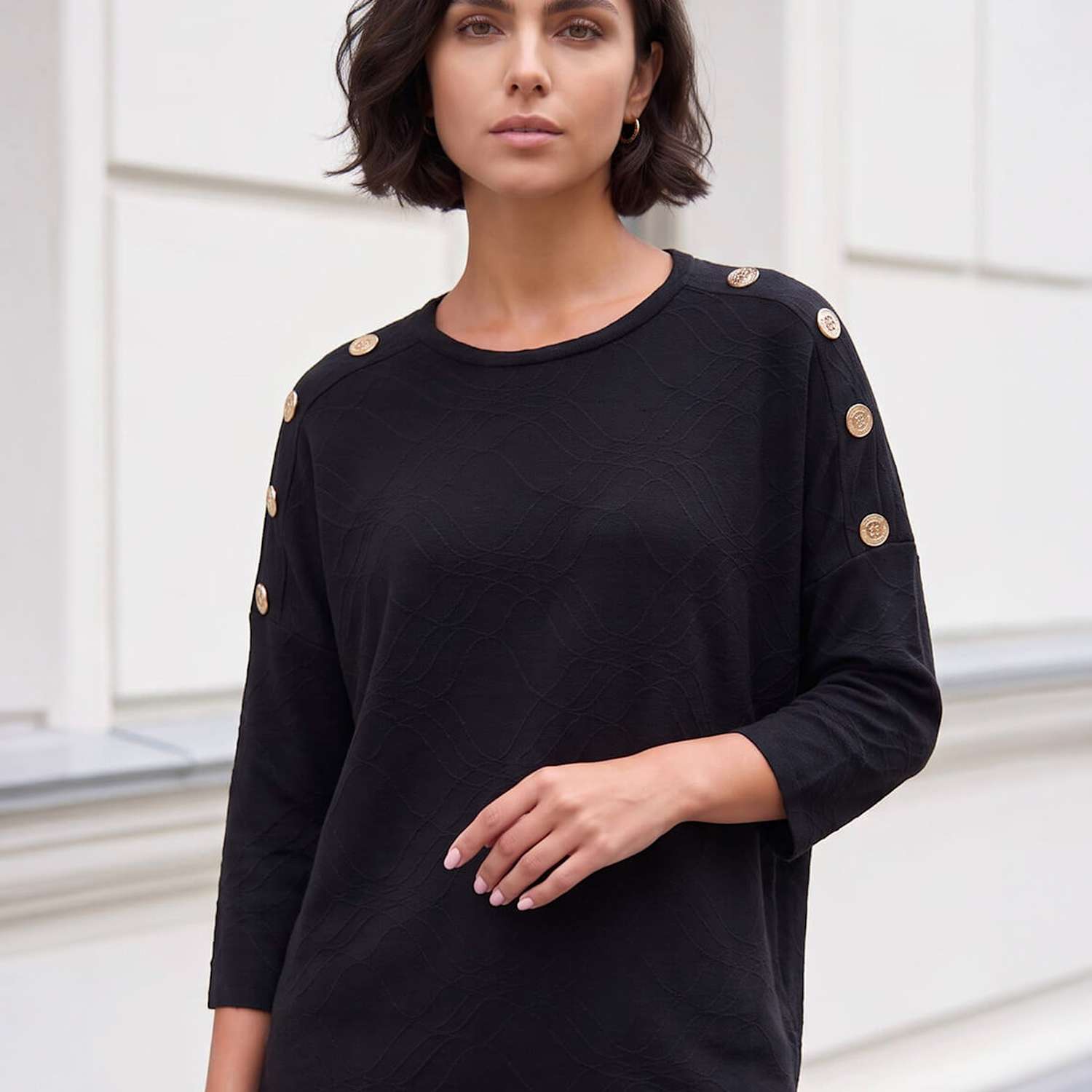 Roman Women's Button Detail Top - 12 - Black Mix - Available at M&S