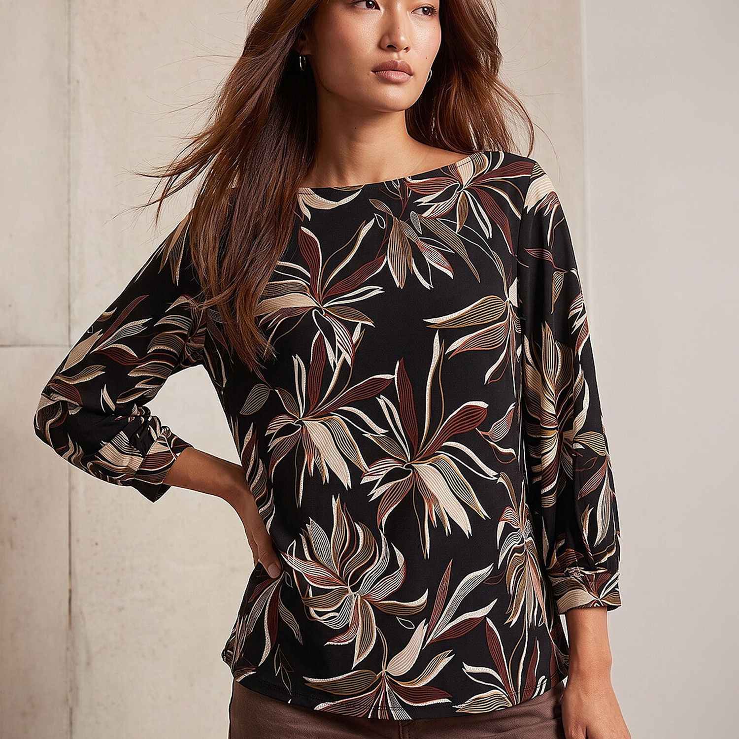 Roman Women's Puff Print Drop Shoulder Top - 18 - Orange Mix - Available at M&S