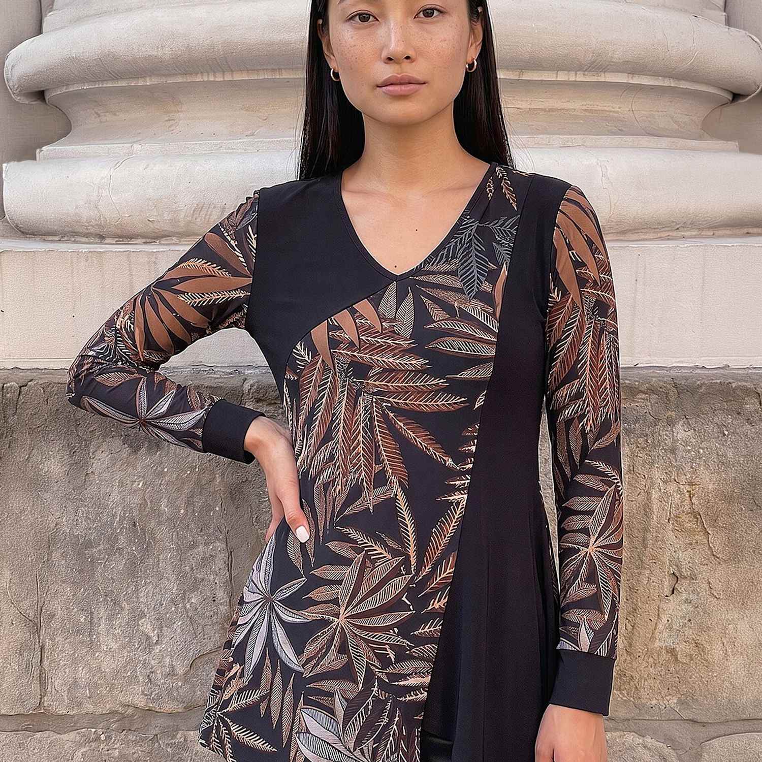 Roman Women's Asymmetric Neck Top - 14 - Brown Mix - Available at M&S