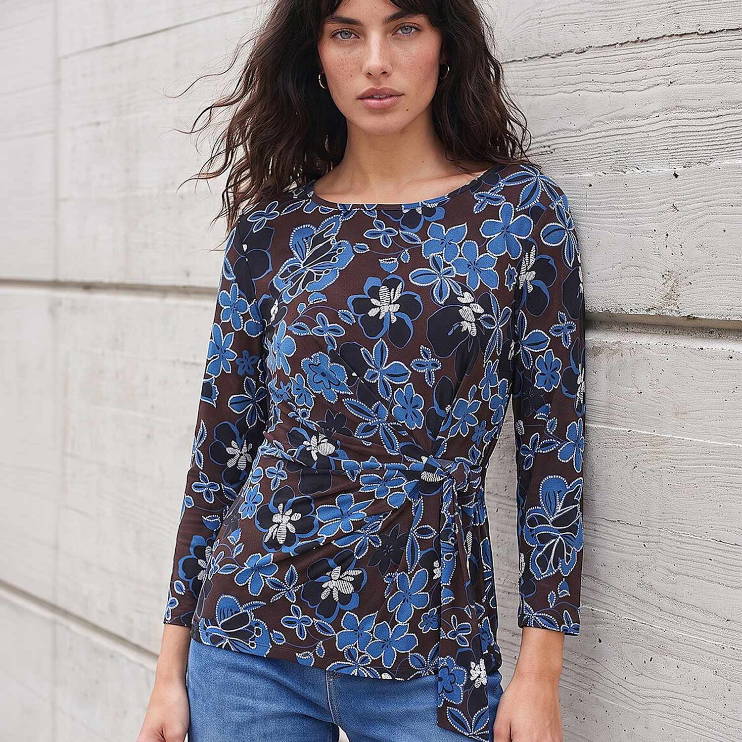 Roman Women's Floral Side Tie Top - 14 - Brown Mix - Available at M&S