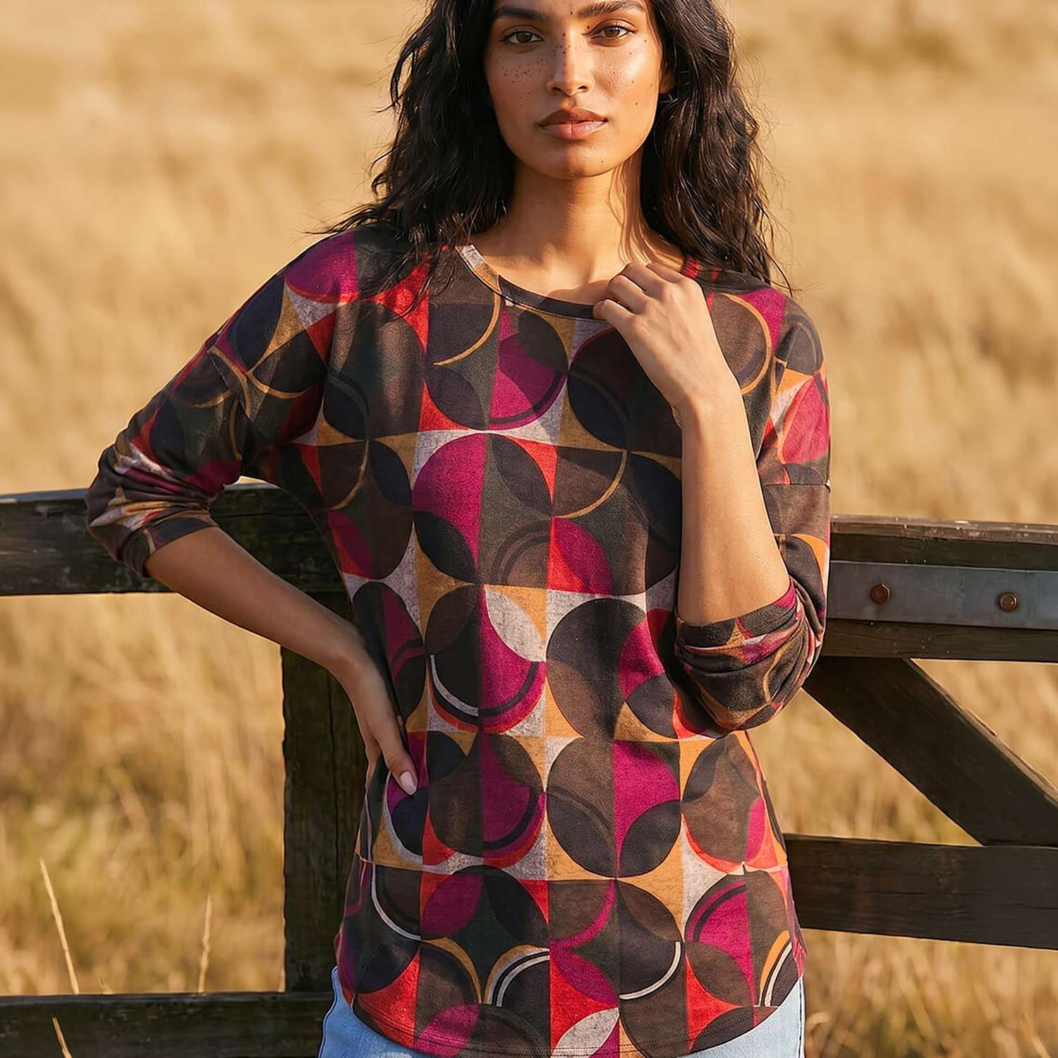 Roman Women's Geometric Top - 20 - Orange Mix - Available at M&S
