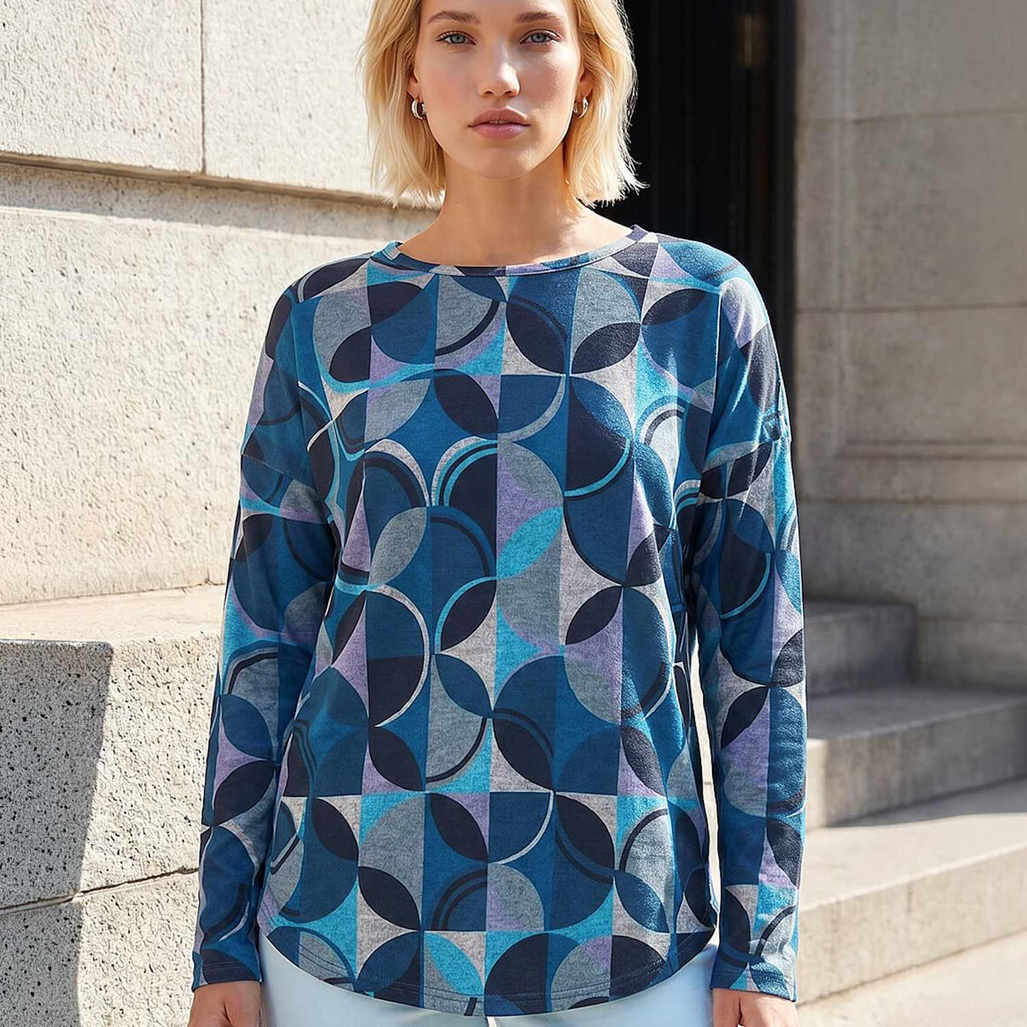 Roman Women's Geometric Top - 12 - Navy Mix - Available at M&S