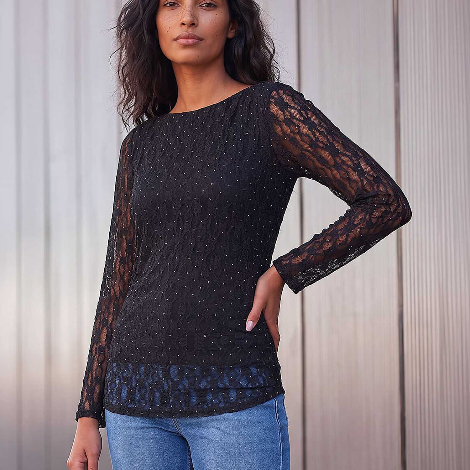 Roman Women's Lace Ruched Top - 12 - Black Mix - Available at M&S