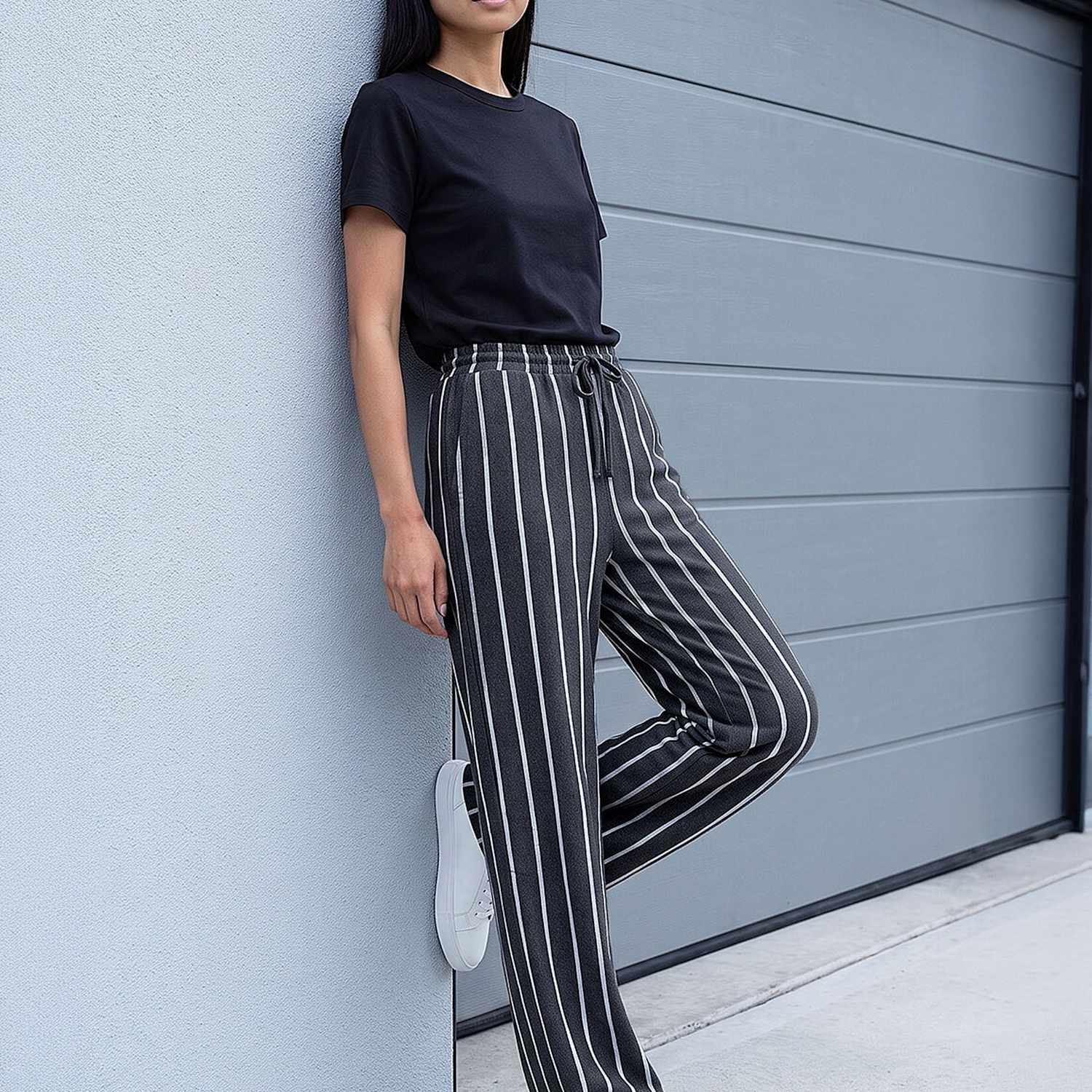 Roman Women's Striped Drawstring Trousers - 12 - Grey Mix - Available at M&S