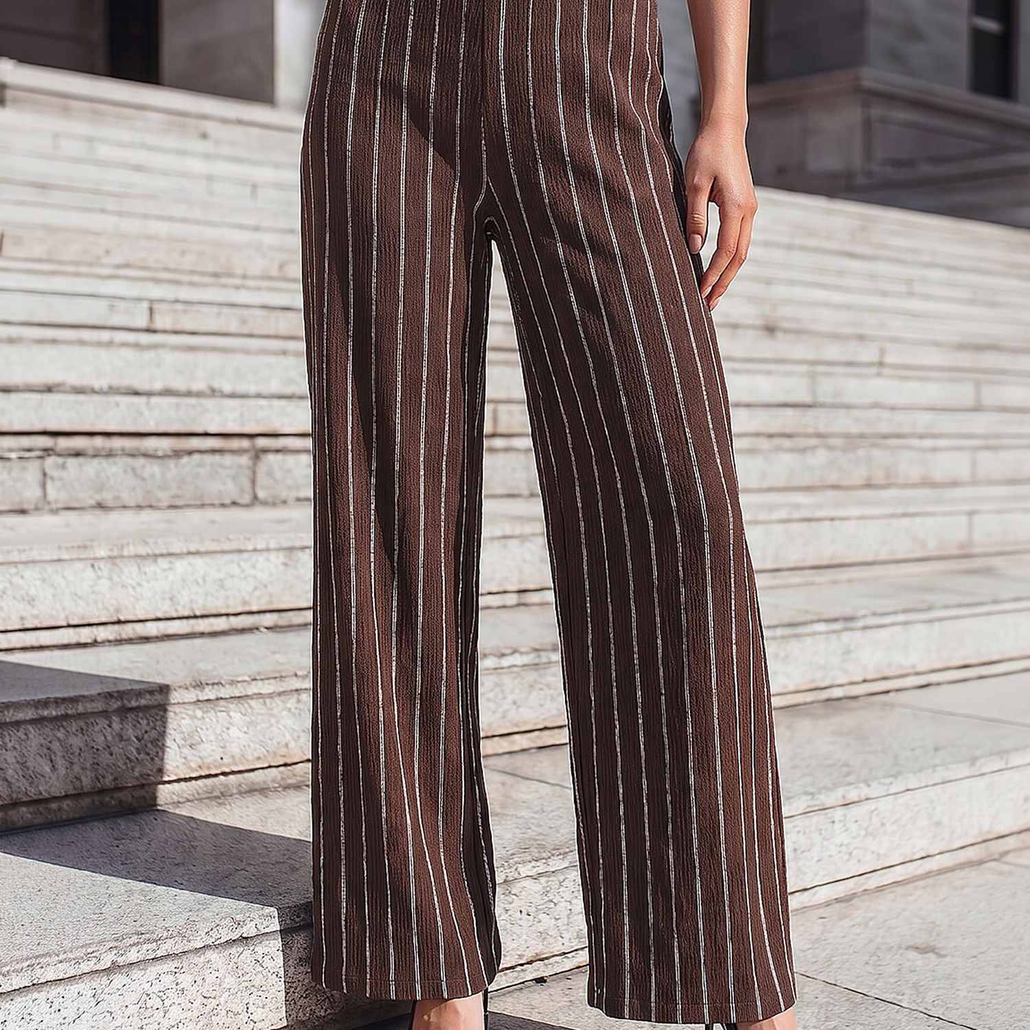 Roman Women's Textured Striped Trousers - 16 - Brown Mix - Available at M&S