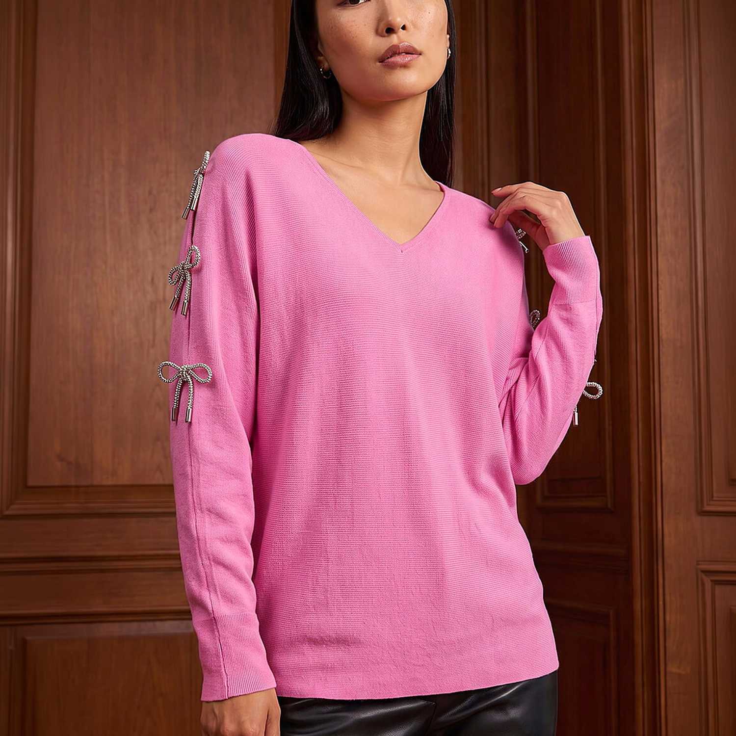 Roman Women's Knitted Bow Sleeve Poncho - Small - Pink Mix - Available at M&S