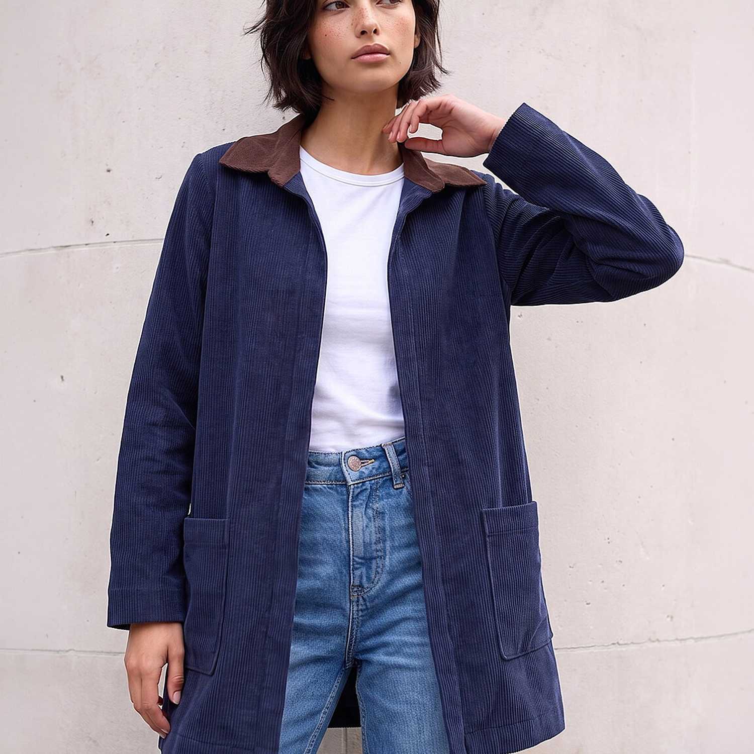 Roman Women's Petite Cord Jacket - 12 - Navy Mix - Available at M&S