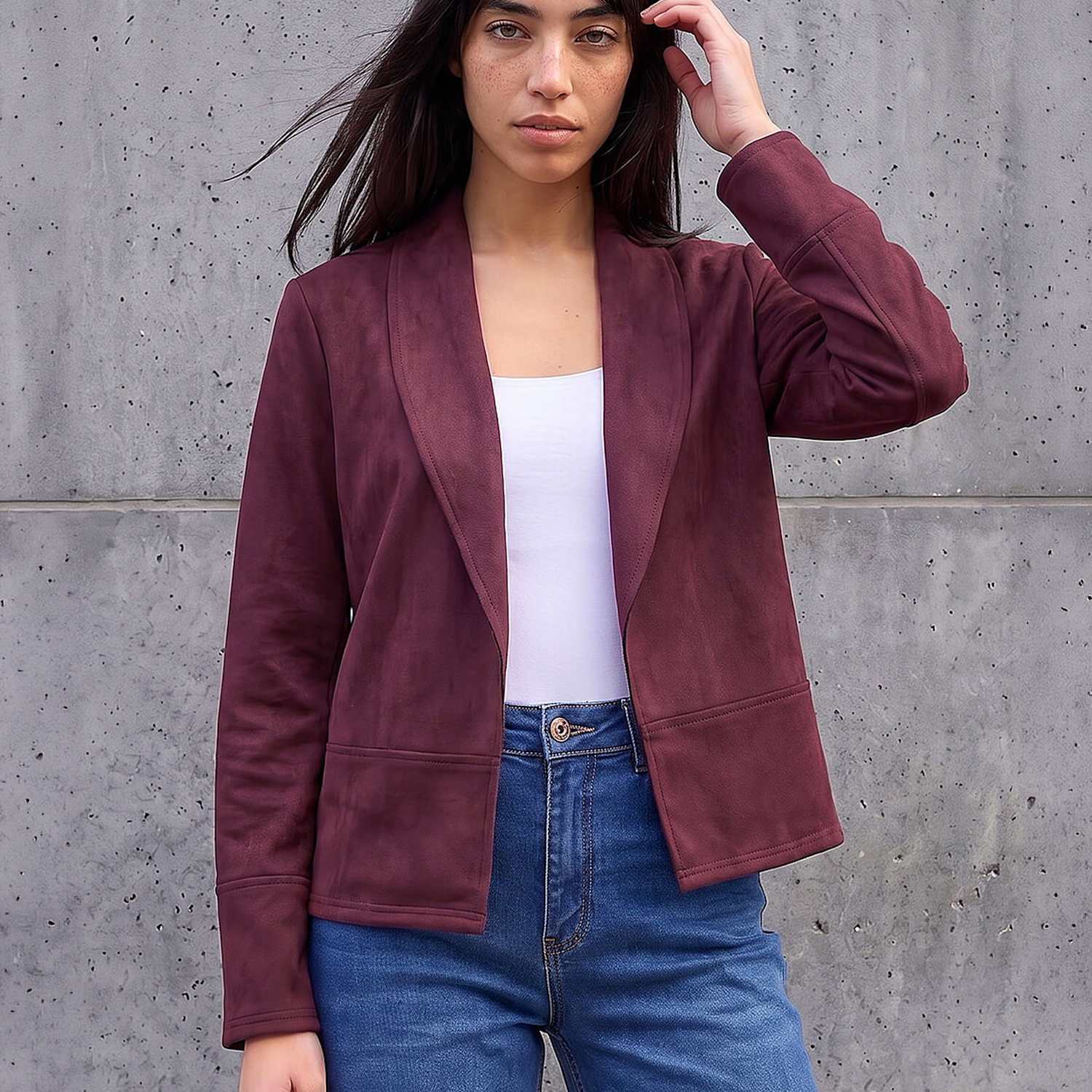 Roman Women's Petite Faux Suede Jacket - 18 - Burgundy Mix - Available at M&S