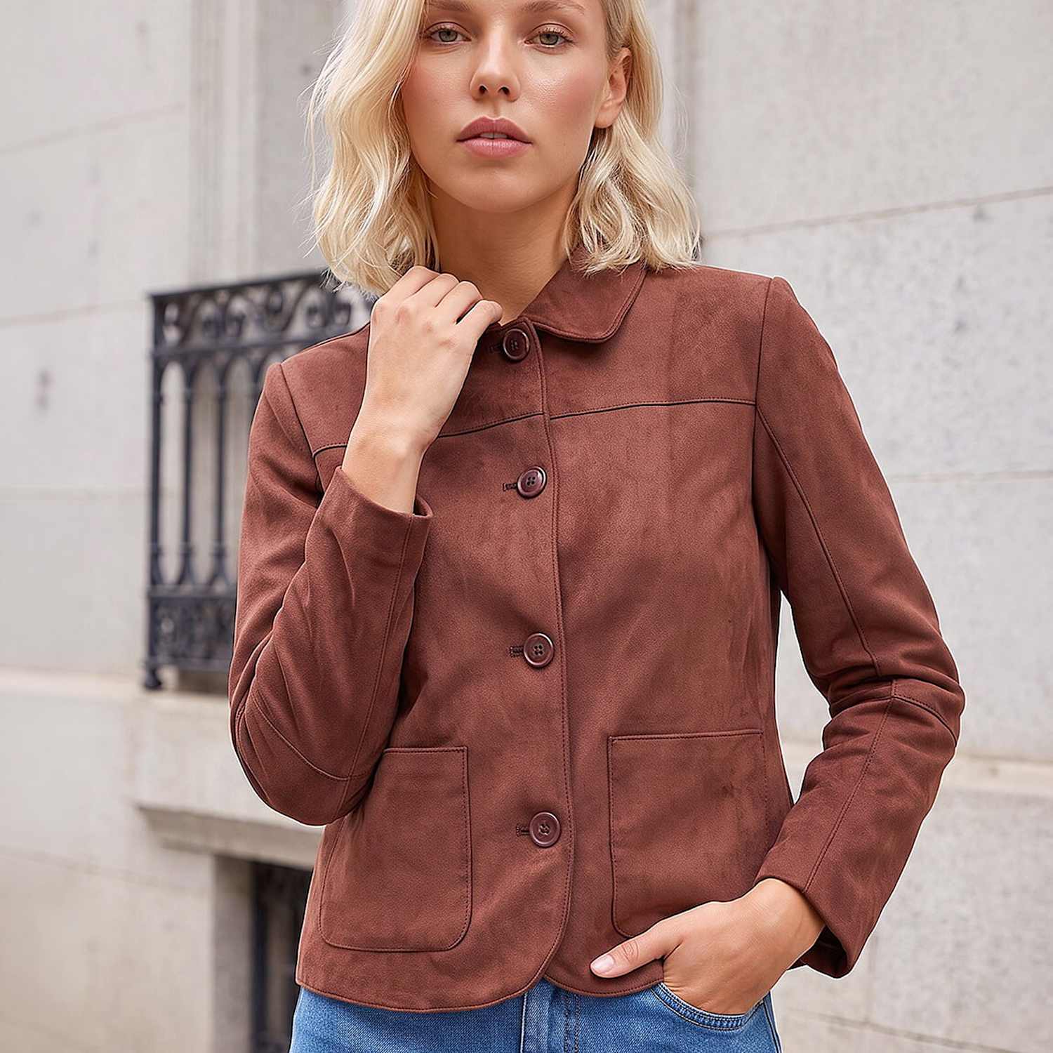 Roman Women's Faux Suede Suede Jacket - 14 - Chocolate - Available at M&S