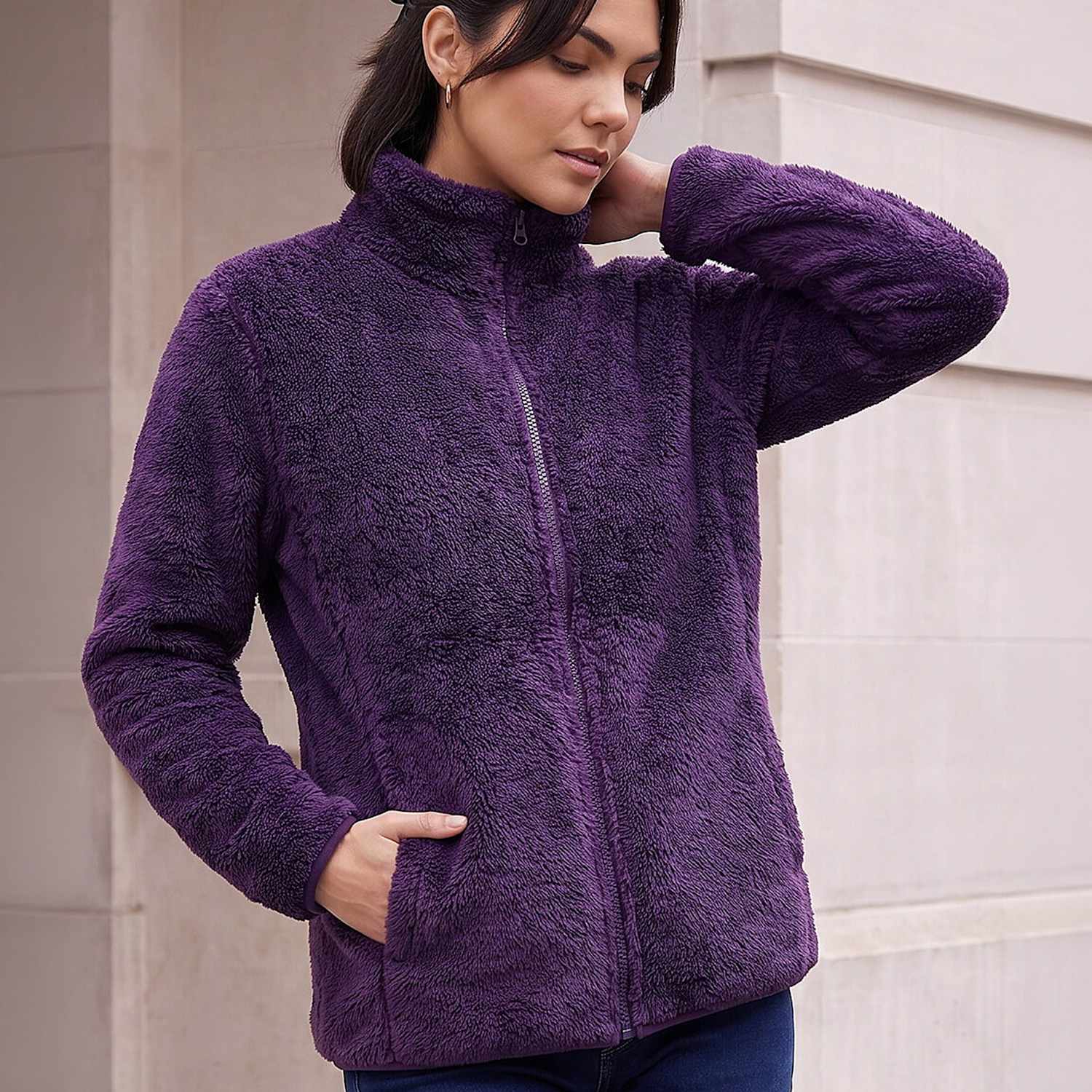 Roman Women's Sherpa Fleece Jacket - Large - Purple Mix - Available at M&S