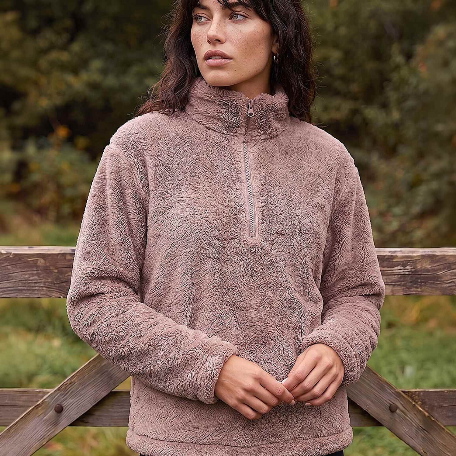 Roman Women's Sherpa Zip Neck Fleece - 10 - Brown Mix - Available at M&S