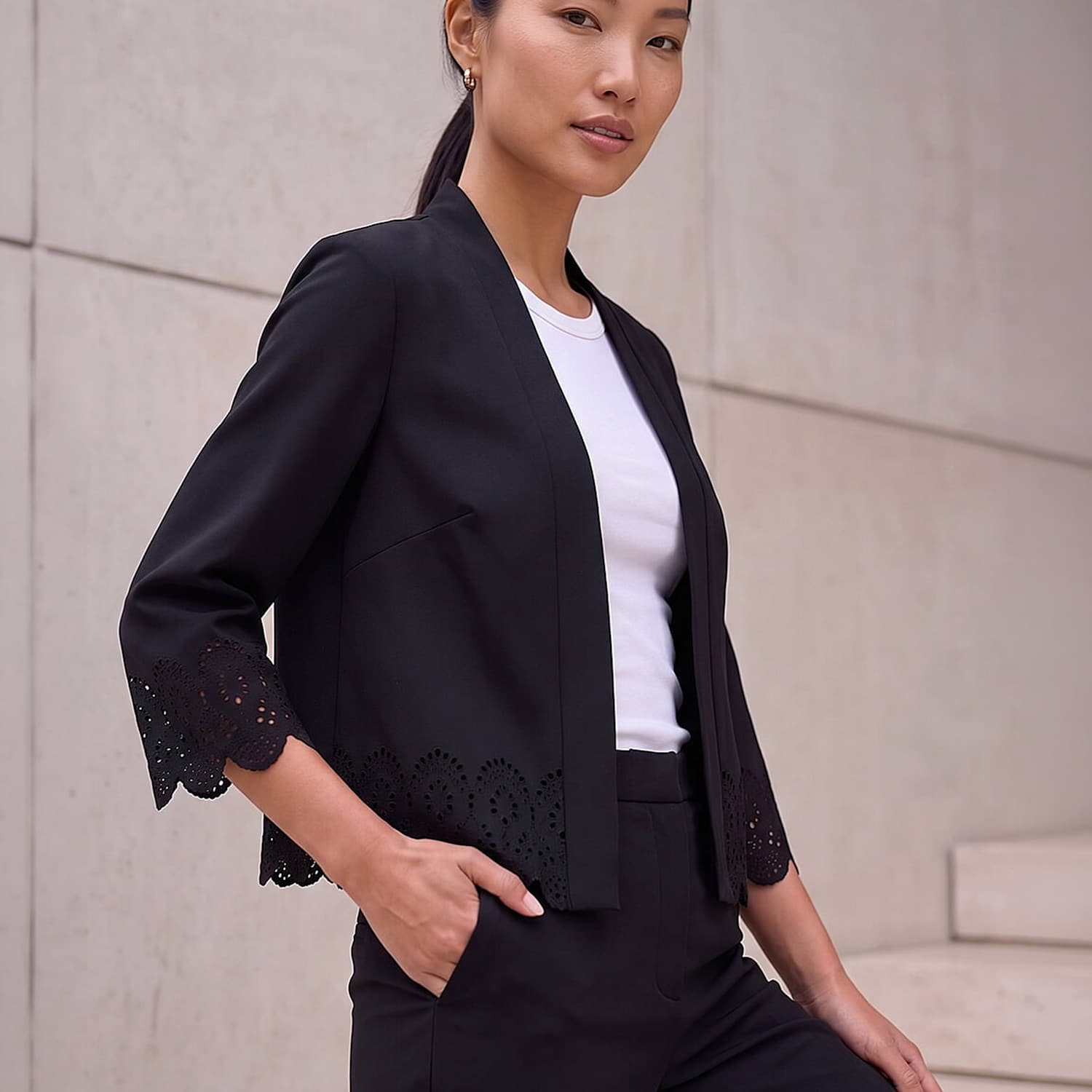 Roman Women's Crepe Cut Out Jacket - 12 - Black Mix - Available at M&S