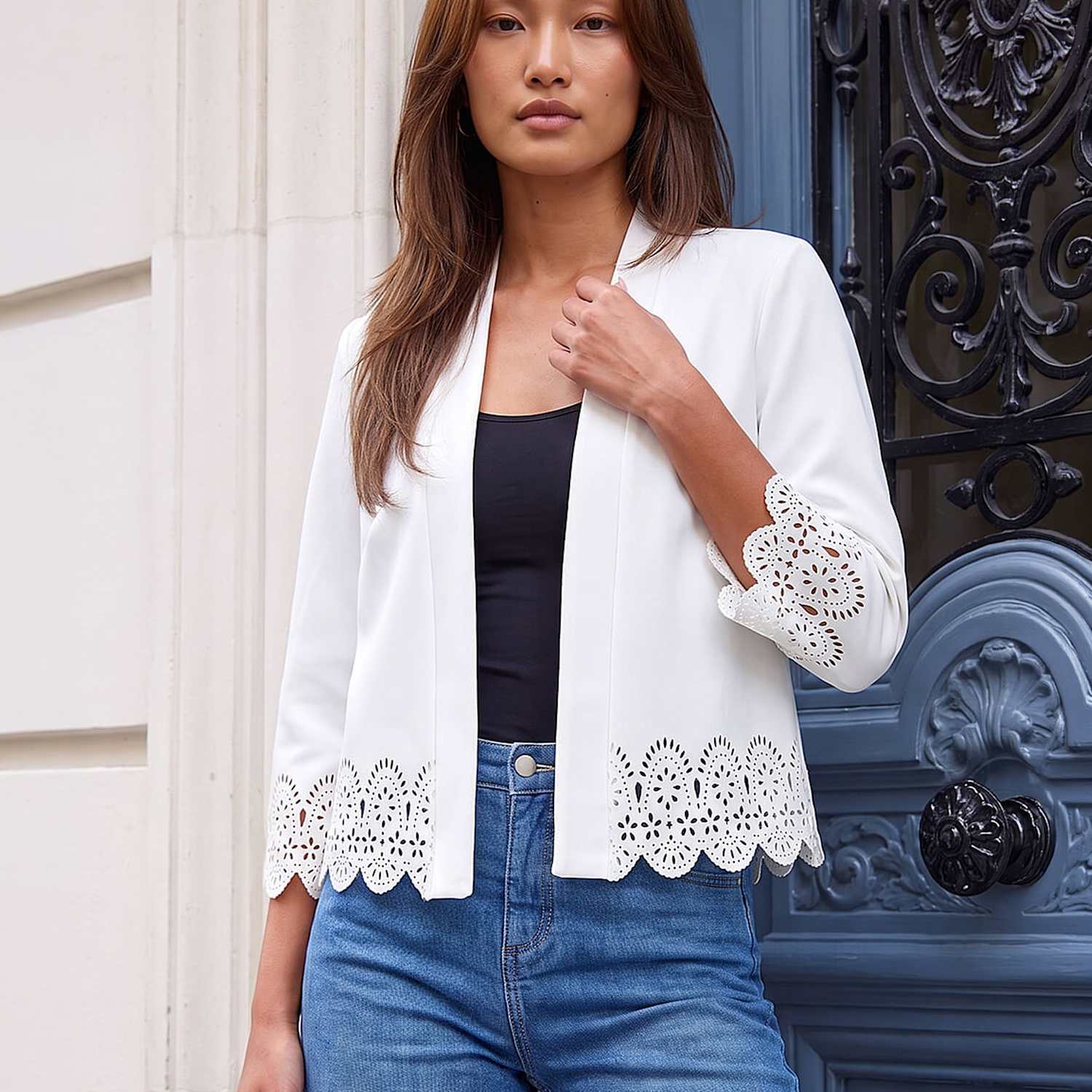 Roman Women's Crepe Cut Out Jacket - 20 - Ivory Mix - Available at M&S