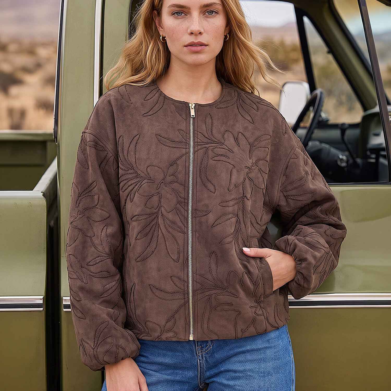 Roman Women's Embroidered Cropped Bomber Jacket - 10 - Brown Mix - Available at M&S