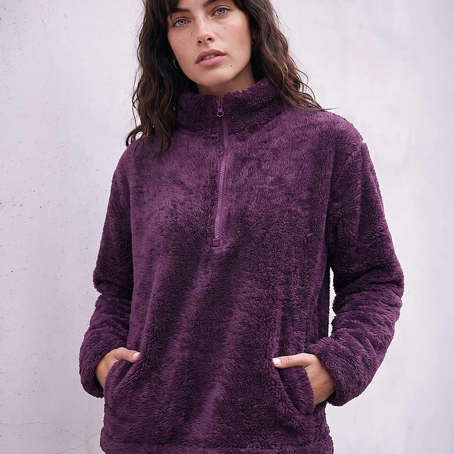Roman Women's Sherpa Zip Neck Fleece - 14 - Burgundy Mix - Available at M&S