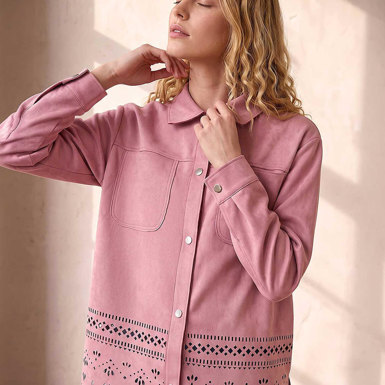 Roman Women's Faux Suede Cut Out Shacket - 20 - Light Pink Mix - Available at M&S
