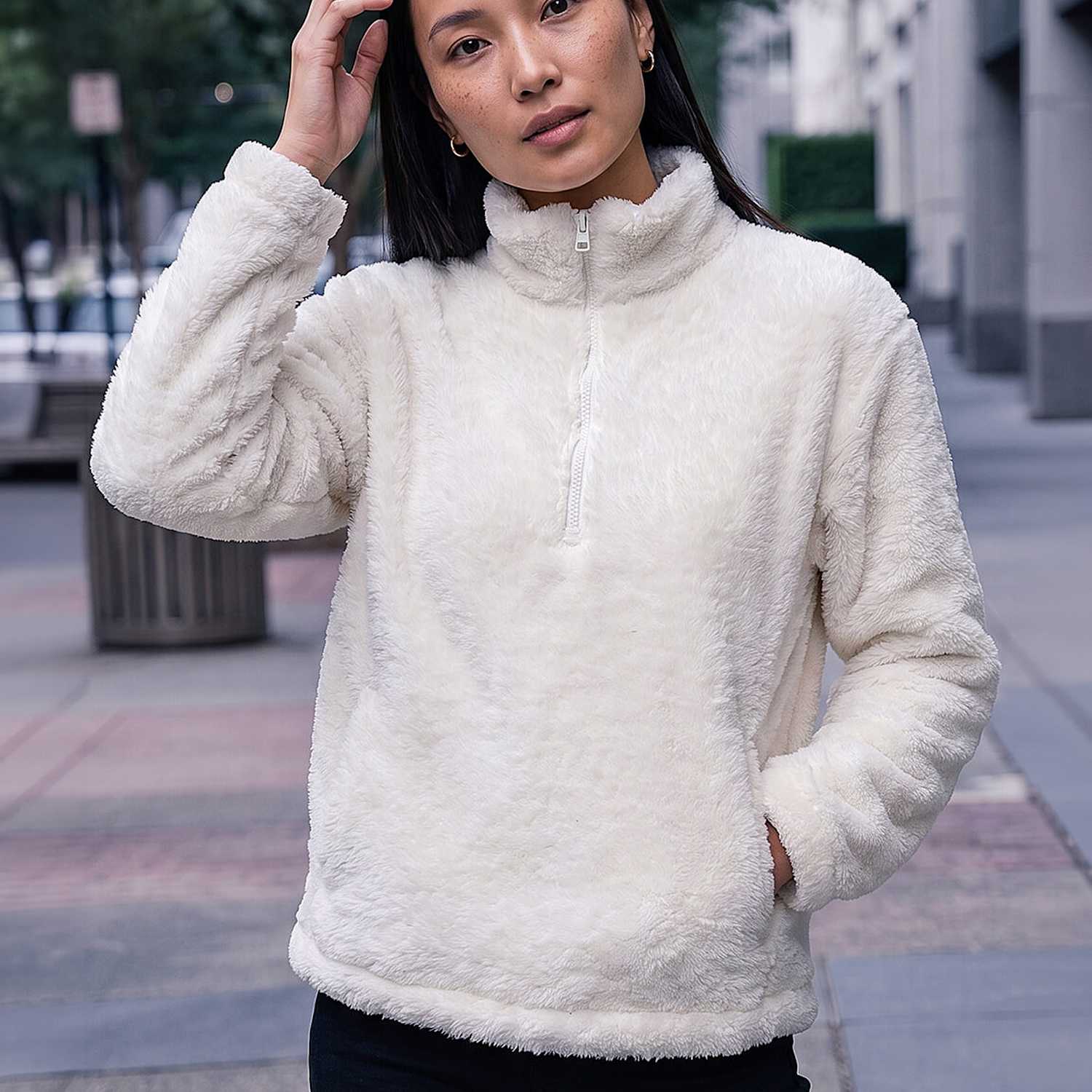 Roman Women's Sherpa Zip Neck Cropped Jacket - 20 - Cream Mix - Available at M&S