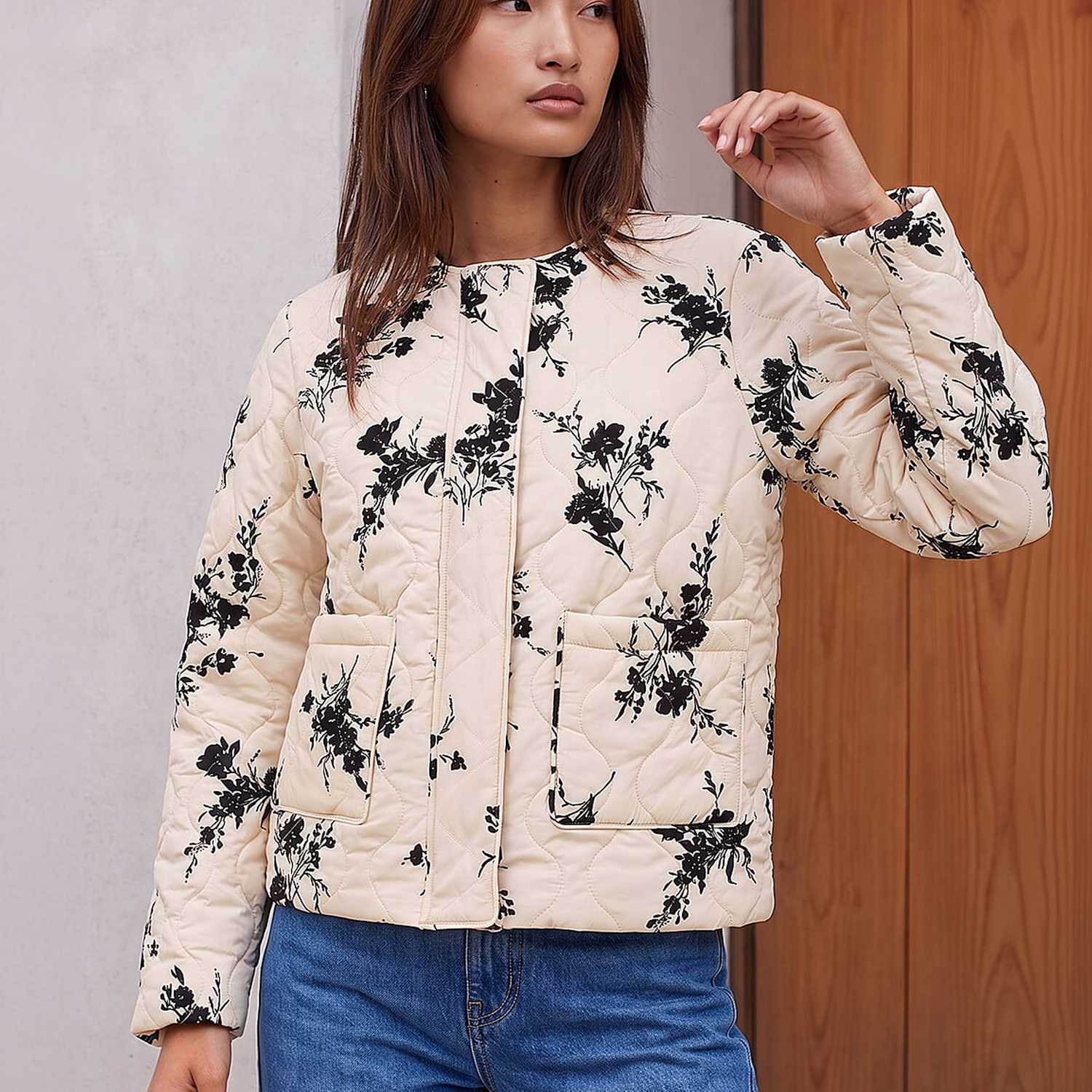 Roman Women's Floral Flock Quilted Jacket - 18 - Cream Mix - Available at M&S