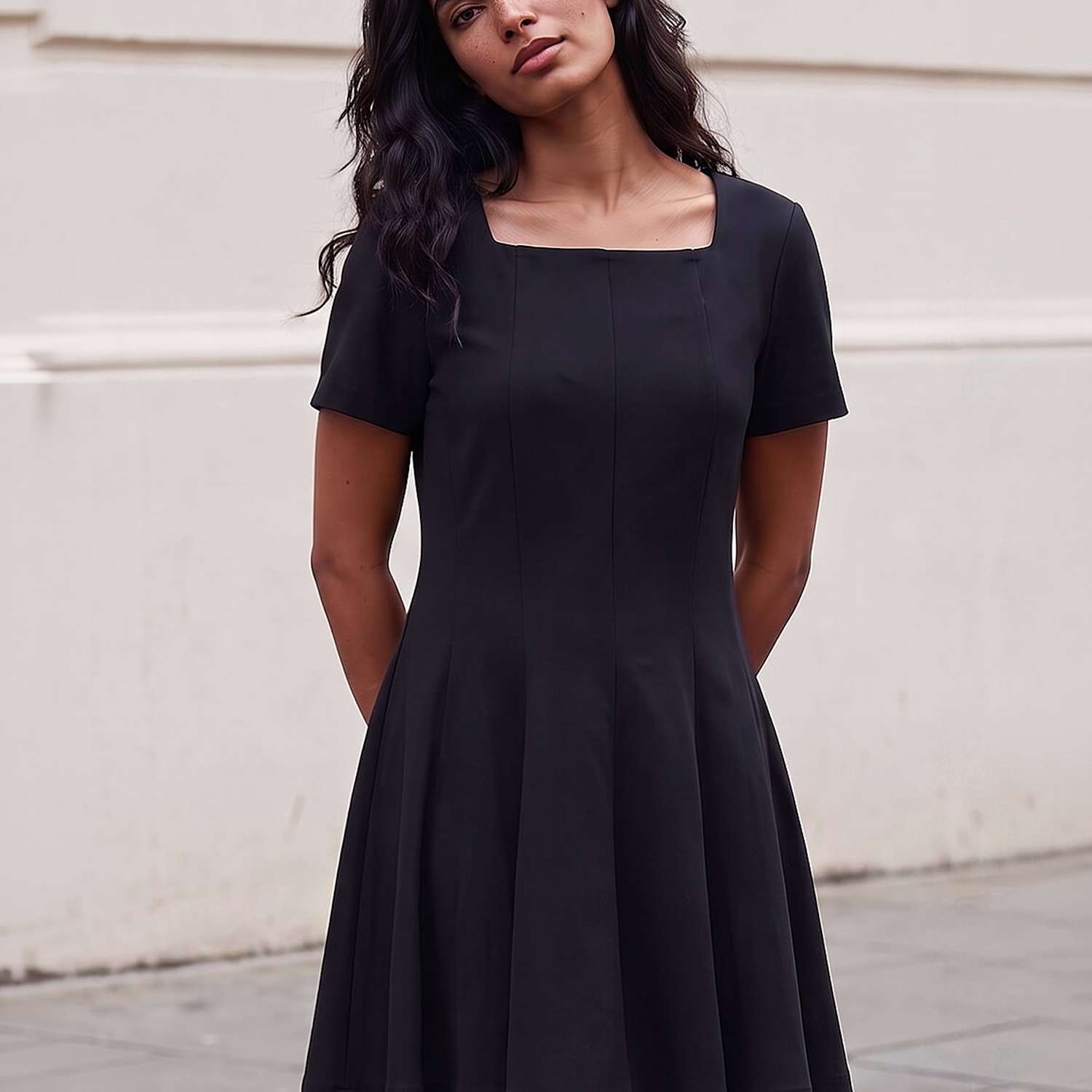 Roman Women's Square Neck Panel Zip Up Knee Length Dress - 20 - Black Mix - Available at M&S