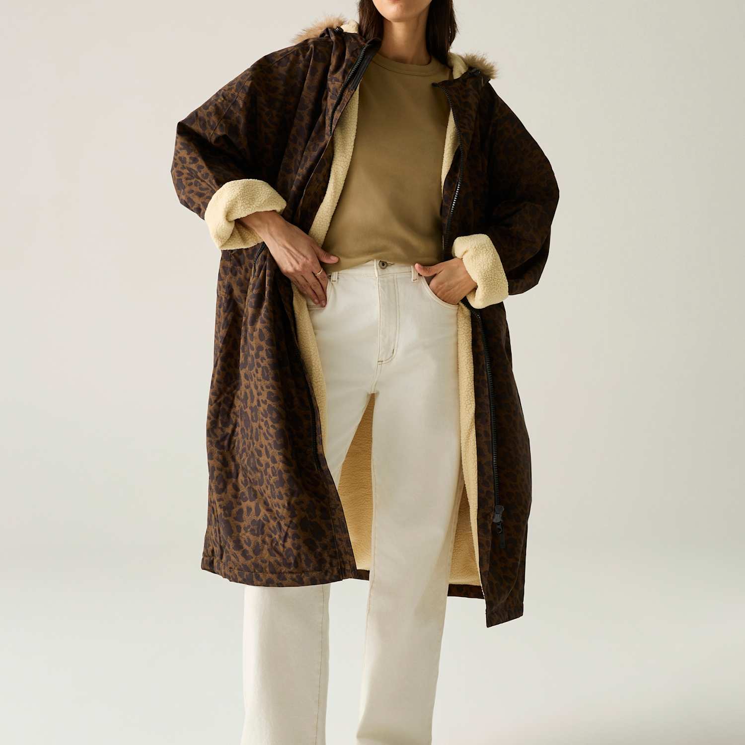 Regatta Women's Leopard Print Padded Hooded Changing Robe - Small-Medium - Brown Mix - Available at M&S