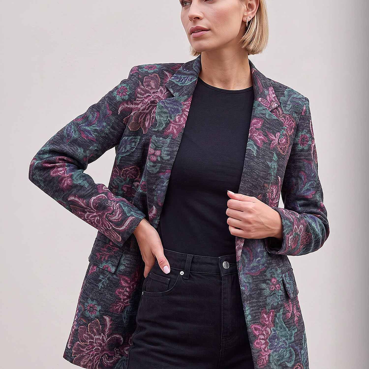 Roman Women's Floral Edge To Edge Jacket - 14 - Mauve - Available at M&S