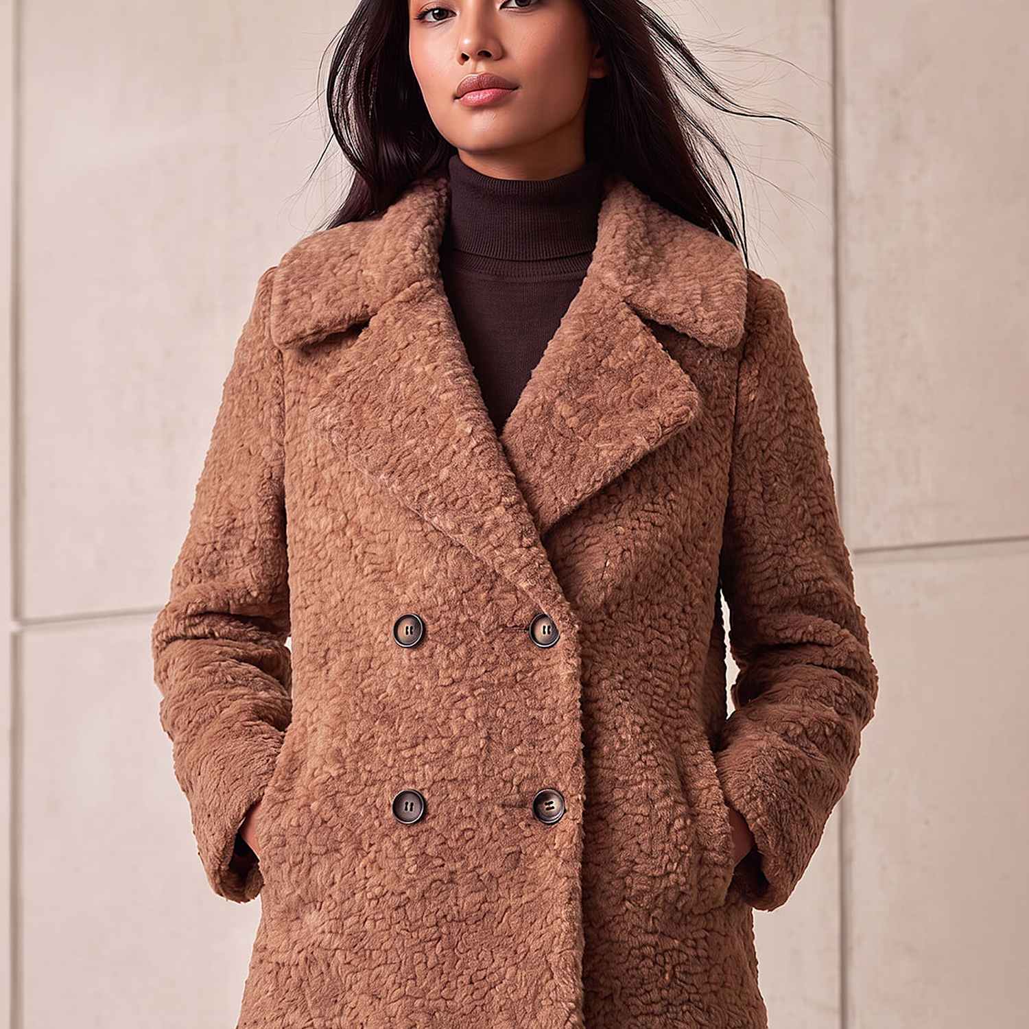 Roman Women's Petite Double Breasted Boucle Coat - 8 - Tan - Available at M&S