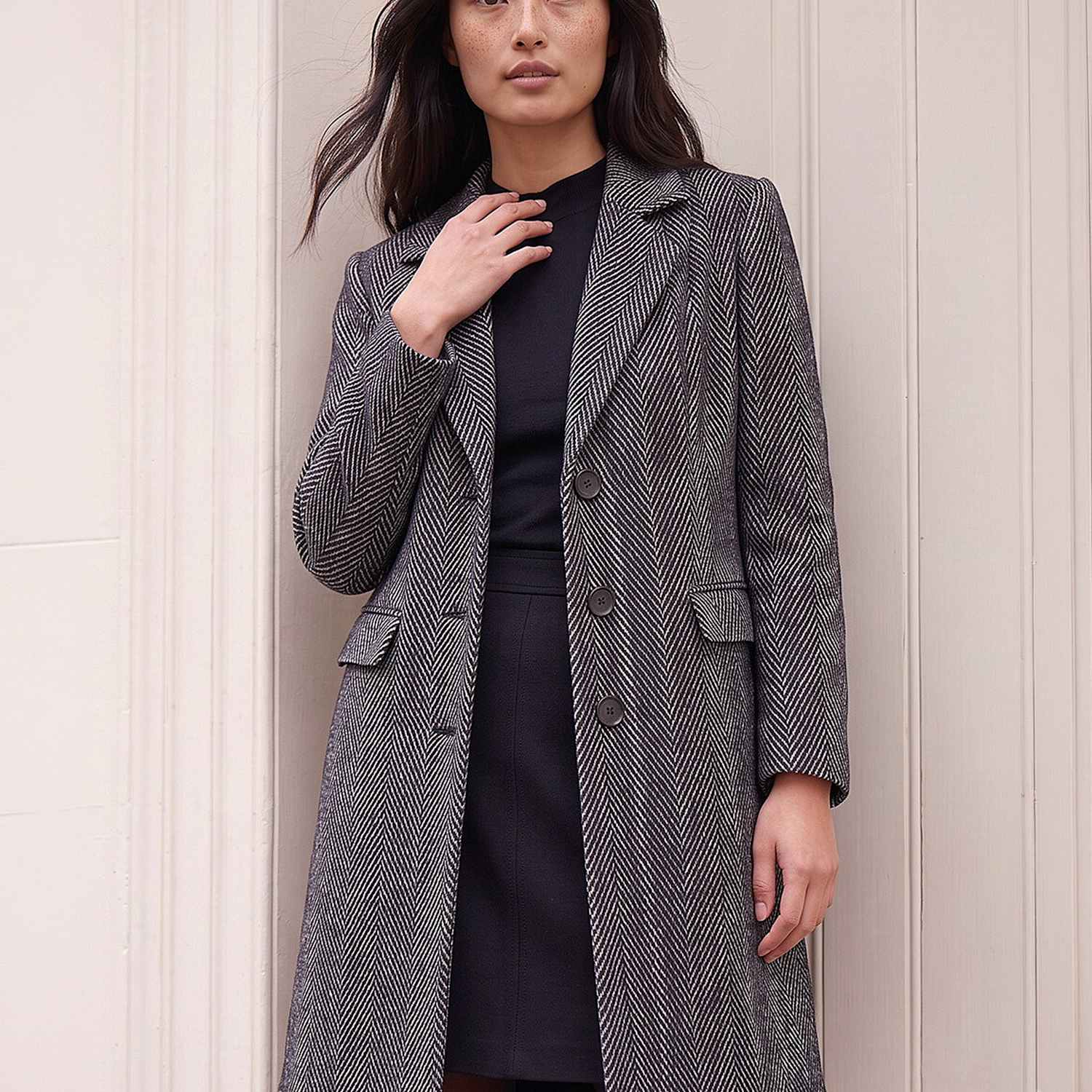 Roman Women's Petite Herringbone Coat - 14 - Black - Available at M&S
