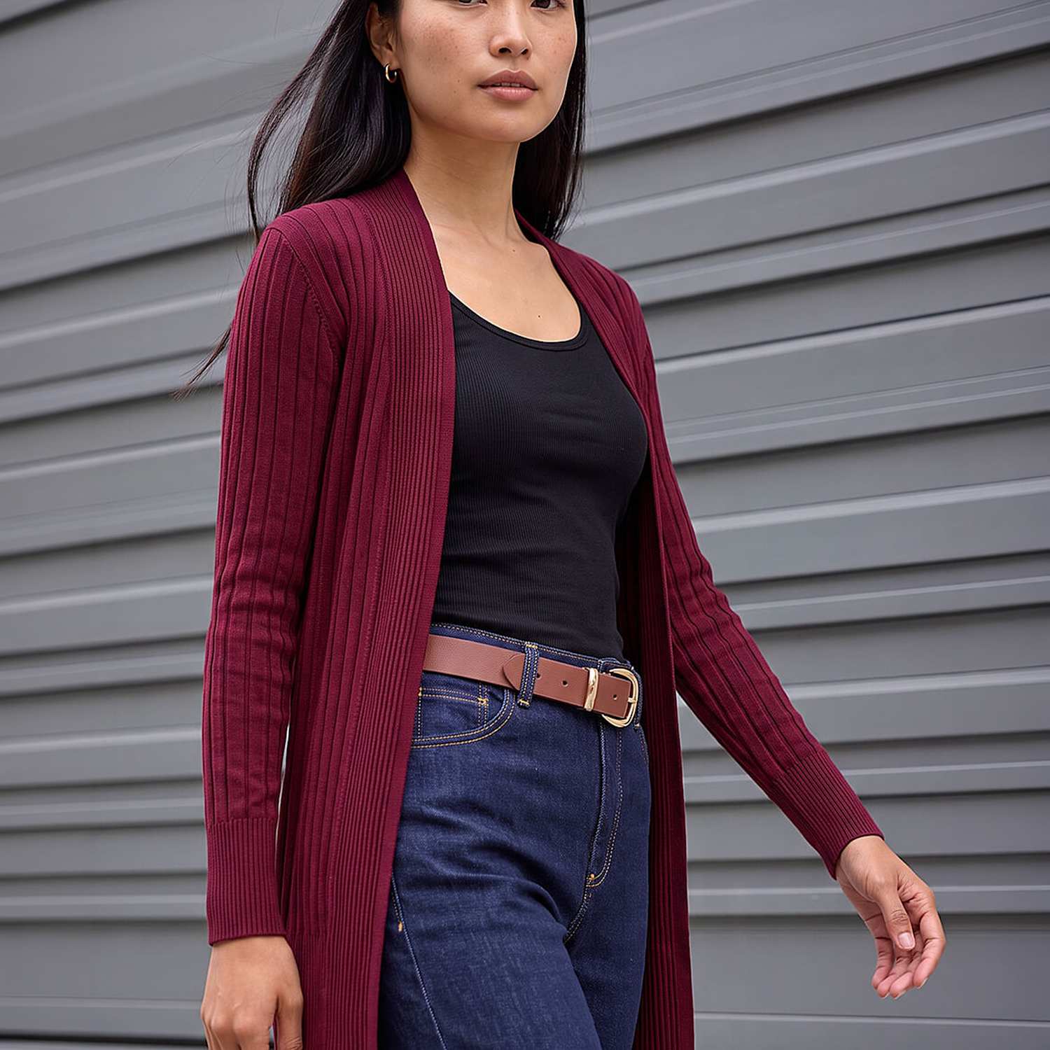 Roman Women's Ribbed Longline Cardigan - 16 - Burgundy - Available at M&S