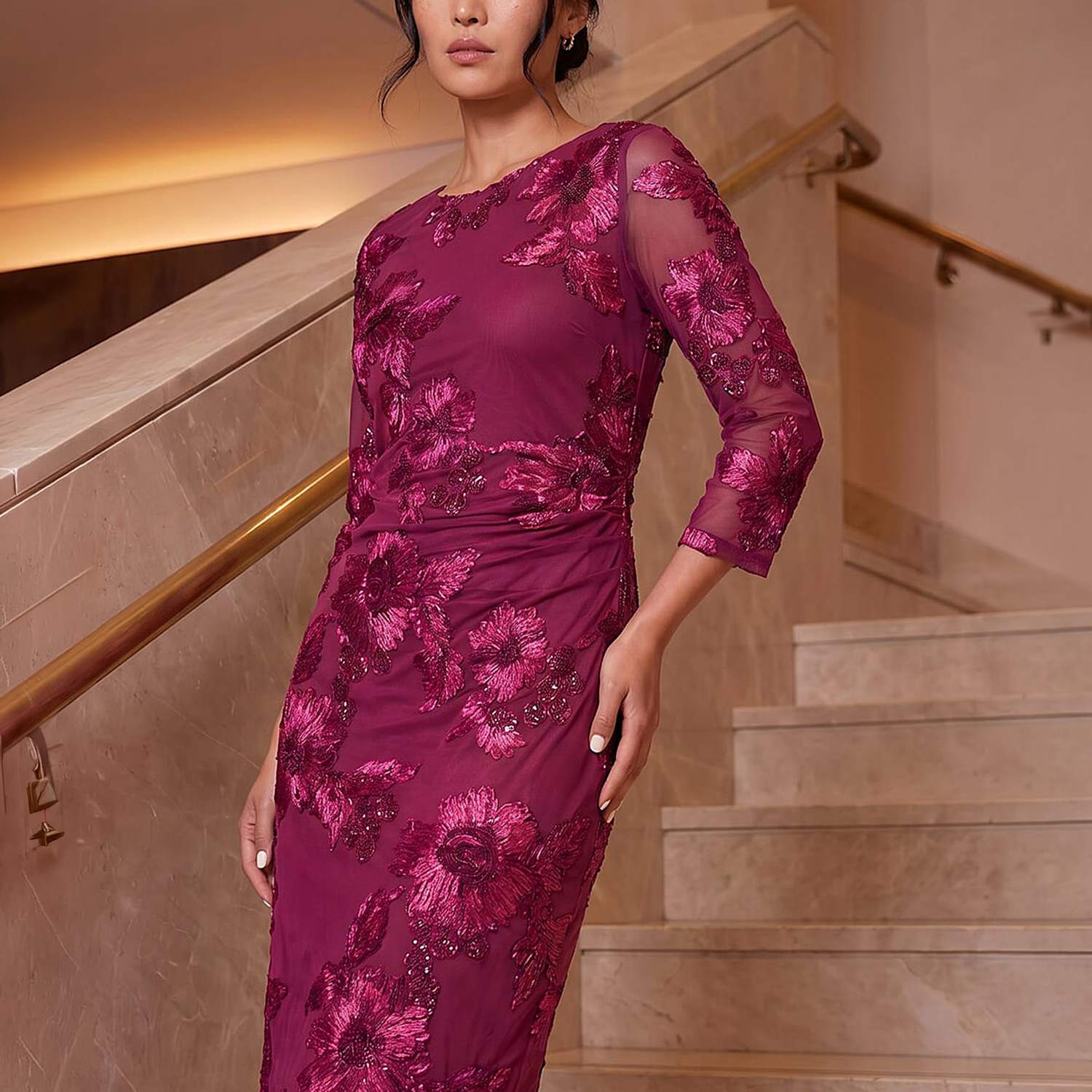 Roman Women's Mesh Pleated Midi Dress - 18 - Burgundy - Available at M&S