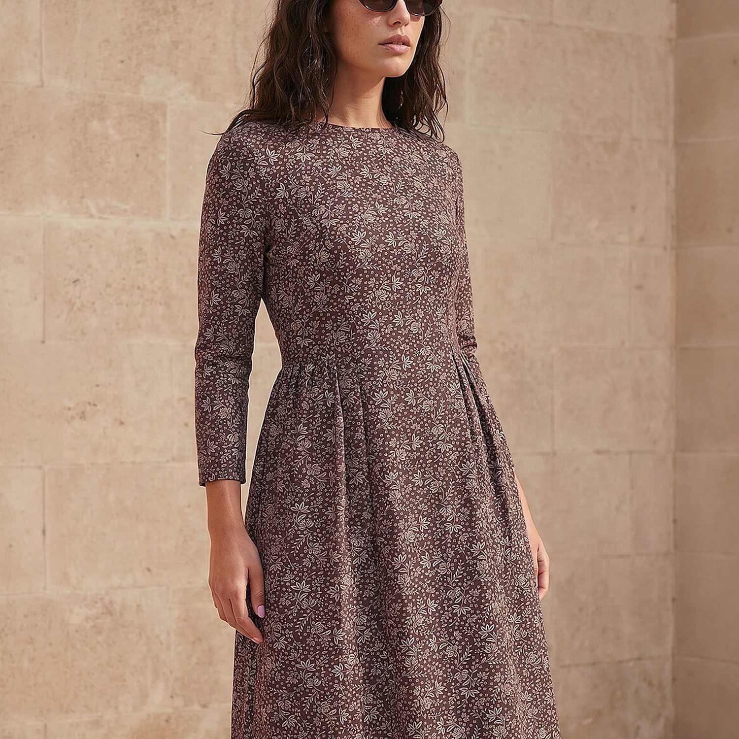Roman Women's Printed Scoop Neck Mini Waisted Dress - 12 - Chocolate - Available at M&S