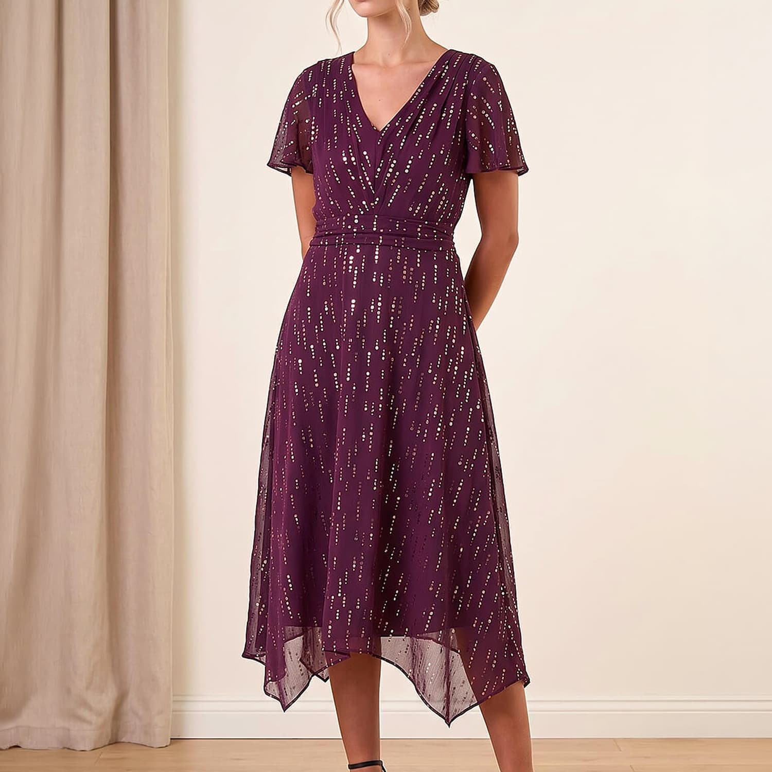 Roman Women's Petite Foil Print Dress - 14 - Burgundy - Available at M&S