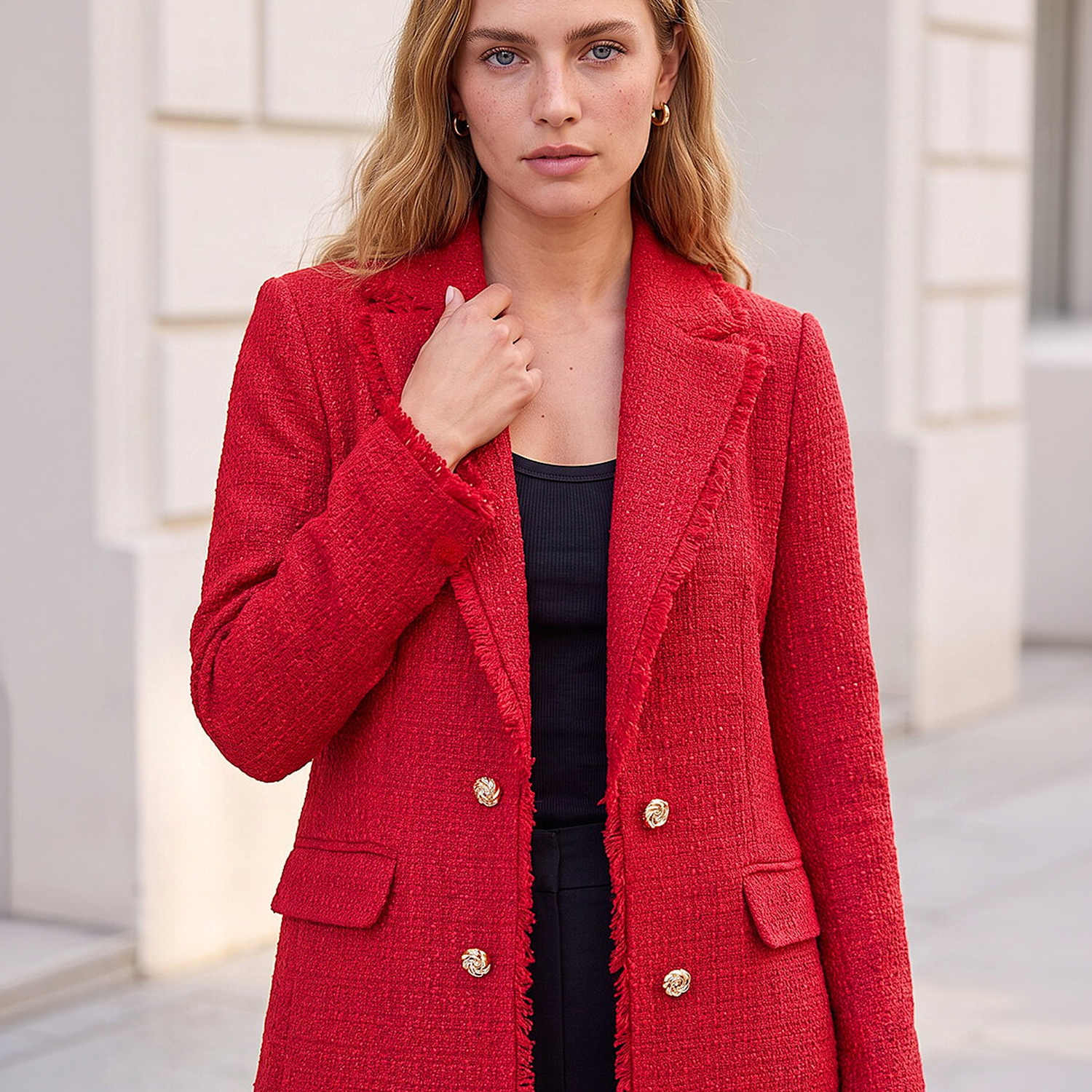 Roman Women's Checked Fringed Revere Collar Jacket - 16 - Burgundy - Available at M&S