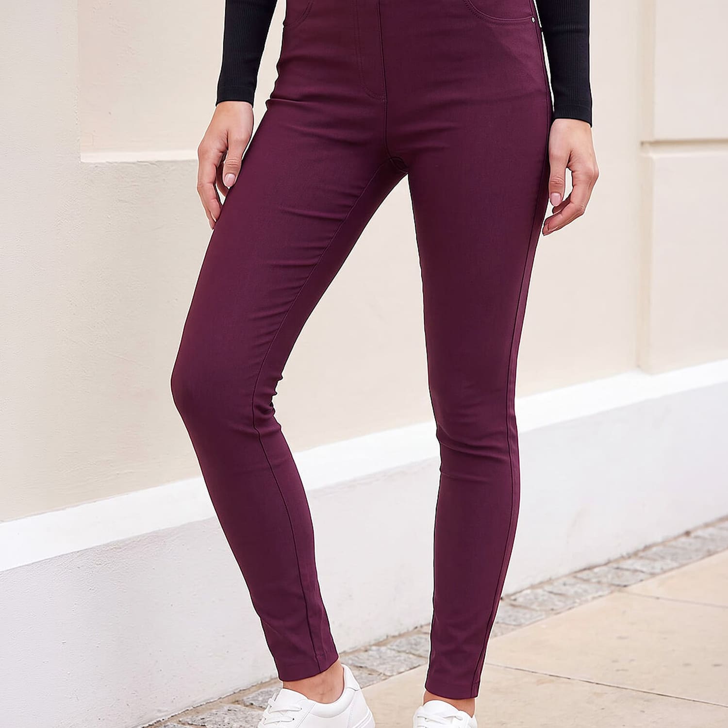 Roman Women's Fleece Backed Slim Leg Pull On Jeans - 10 - Burgundy - Available at M&S
