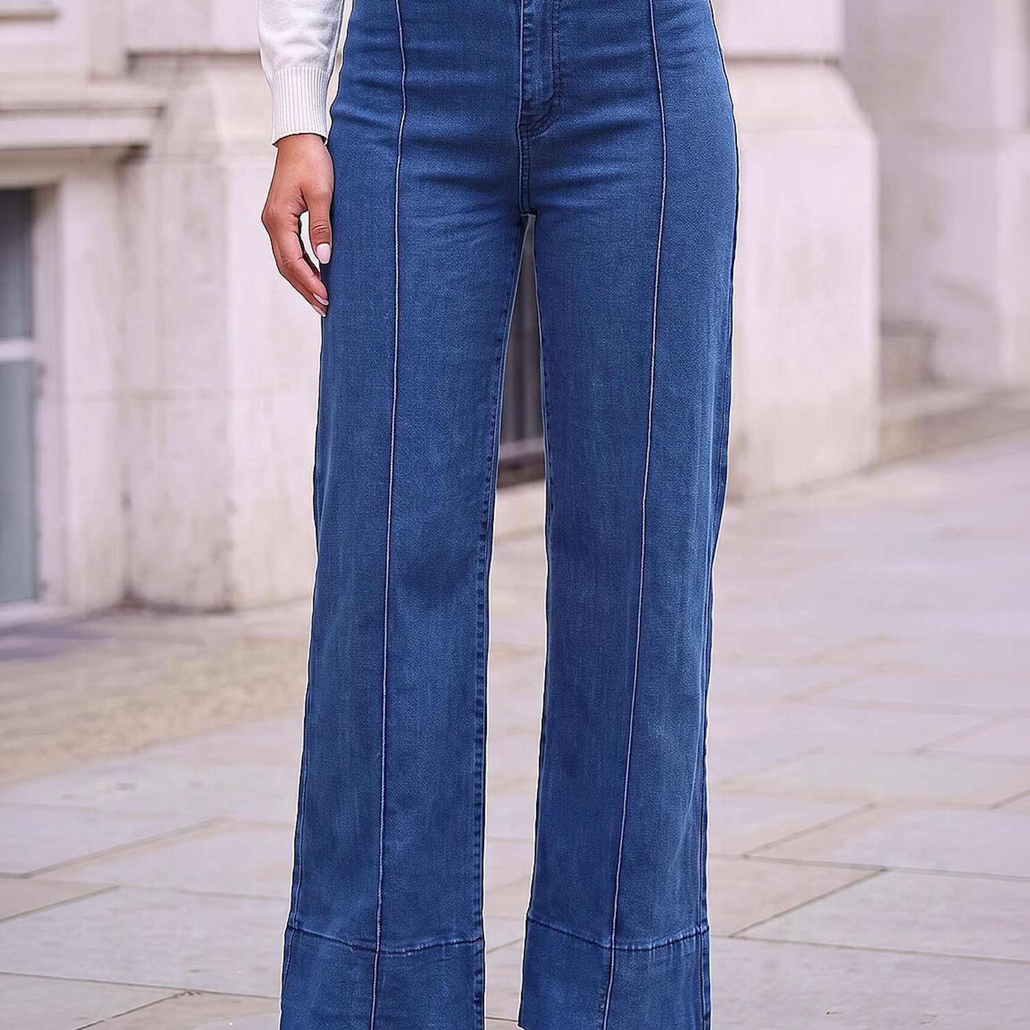 Roman Women's Petite Cotton Rich Mid Rise Seam Detail Straight Leg Jeans - 18 - Indigo - Available at M&S