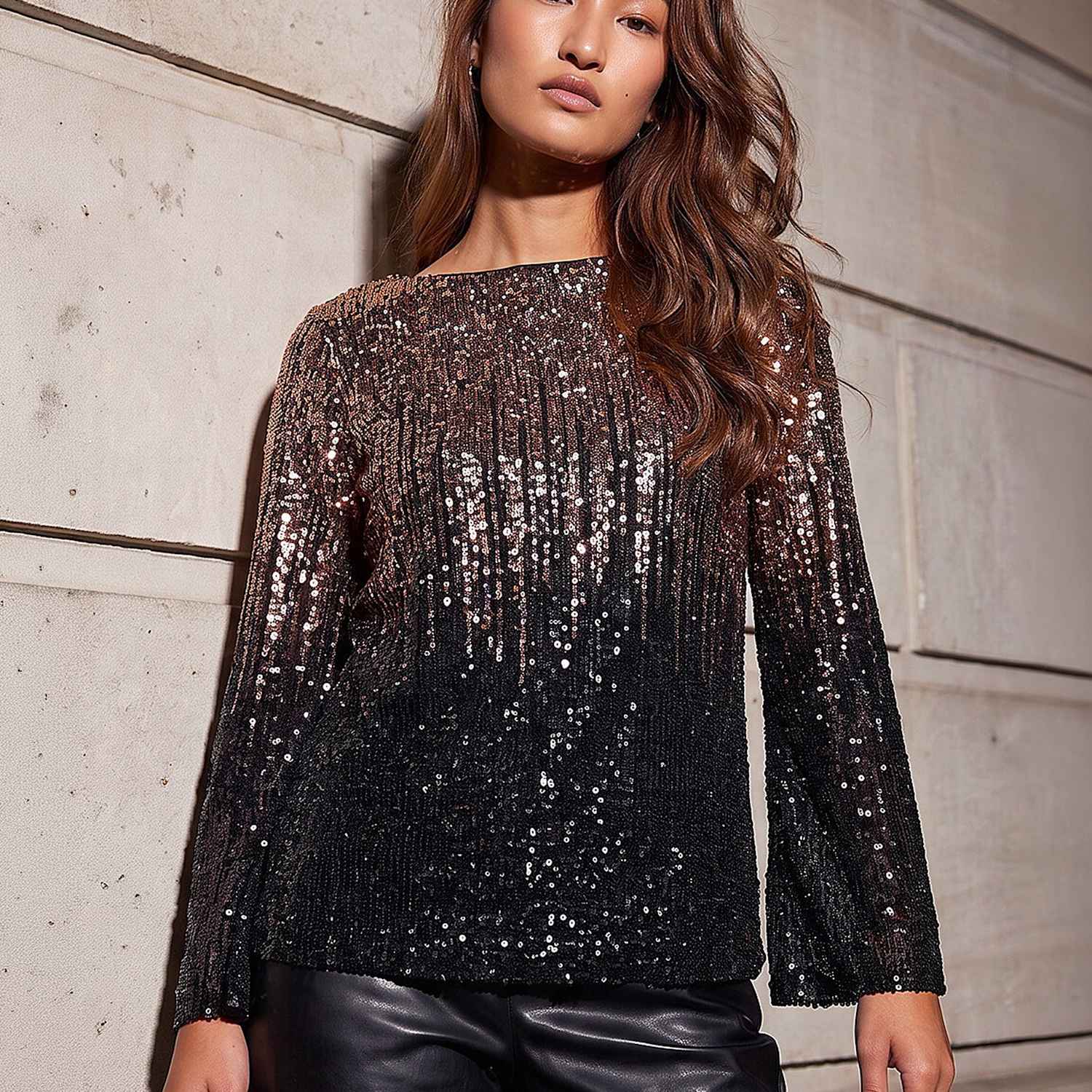 Roman Women's Ombre Sequin Top - 18 - Bronze - Available at M&S
