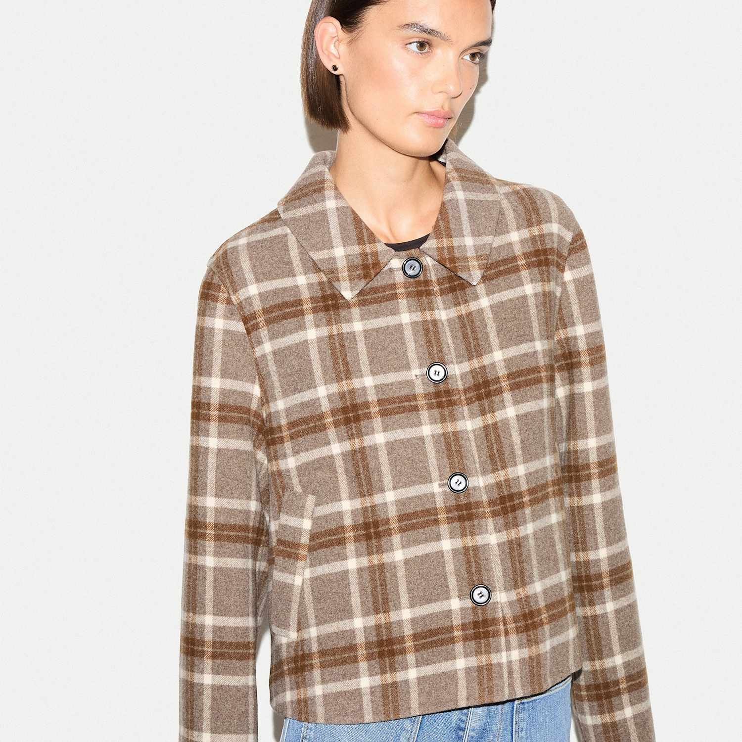 Jigsaw Women's Wool Rich Checked Double Faced Coat - 8 - Brown Mix - Available at M&S