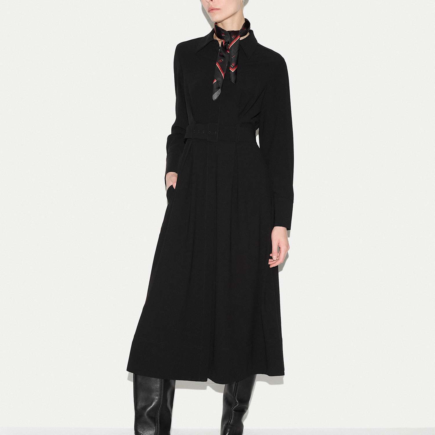 Jigsaw Women's Crepe Collared Belted Midi Shirt Dress - 10 - Black - Available at M&S