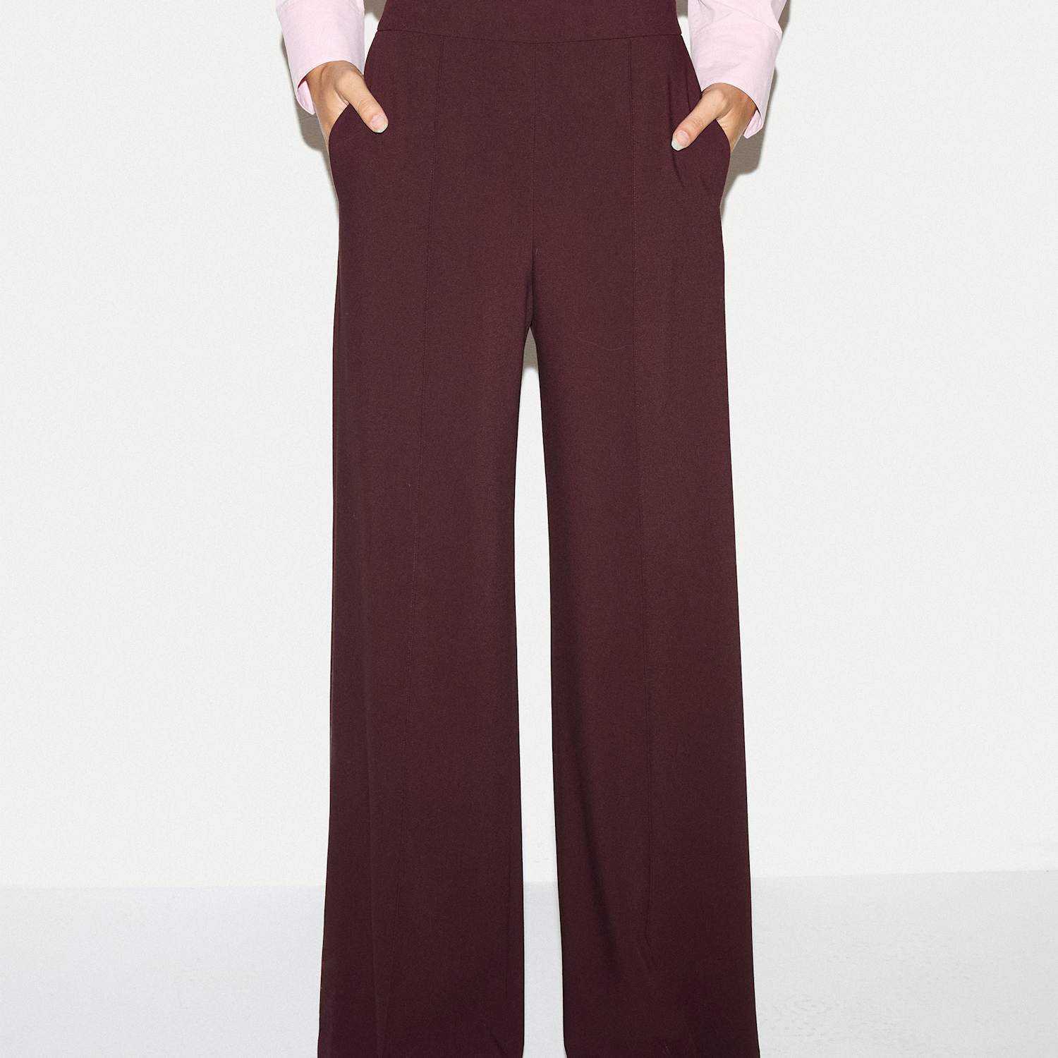 Jigsaw Women's Crepe Wide Leg Trousers - 12 - Burgundy - Available at M&S