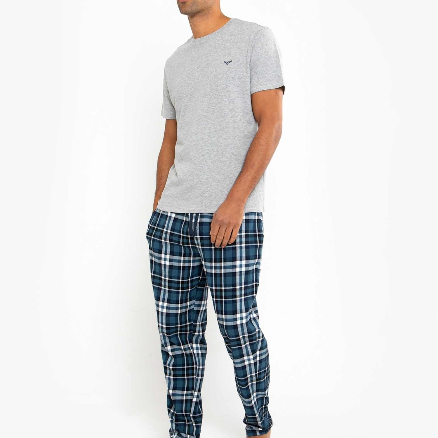 Threadbare Men's Cotton Rich Checked Flannel Pyjama Set - L - Grey Mix - Available at M&S