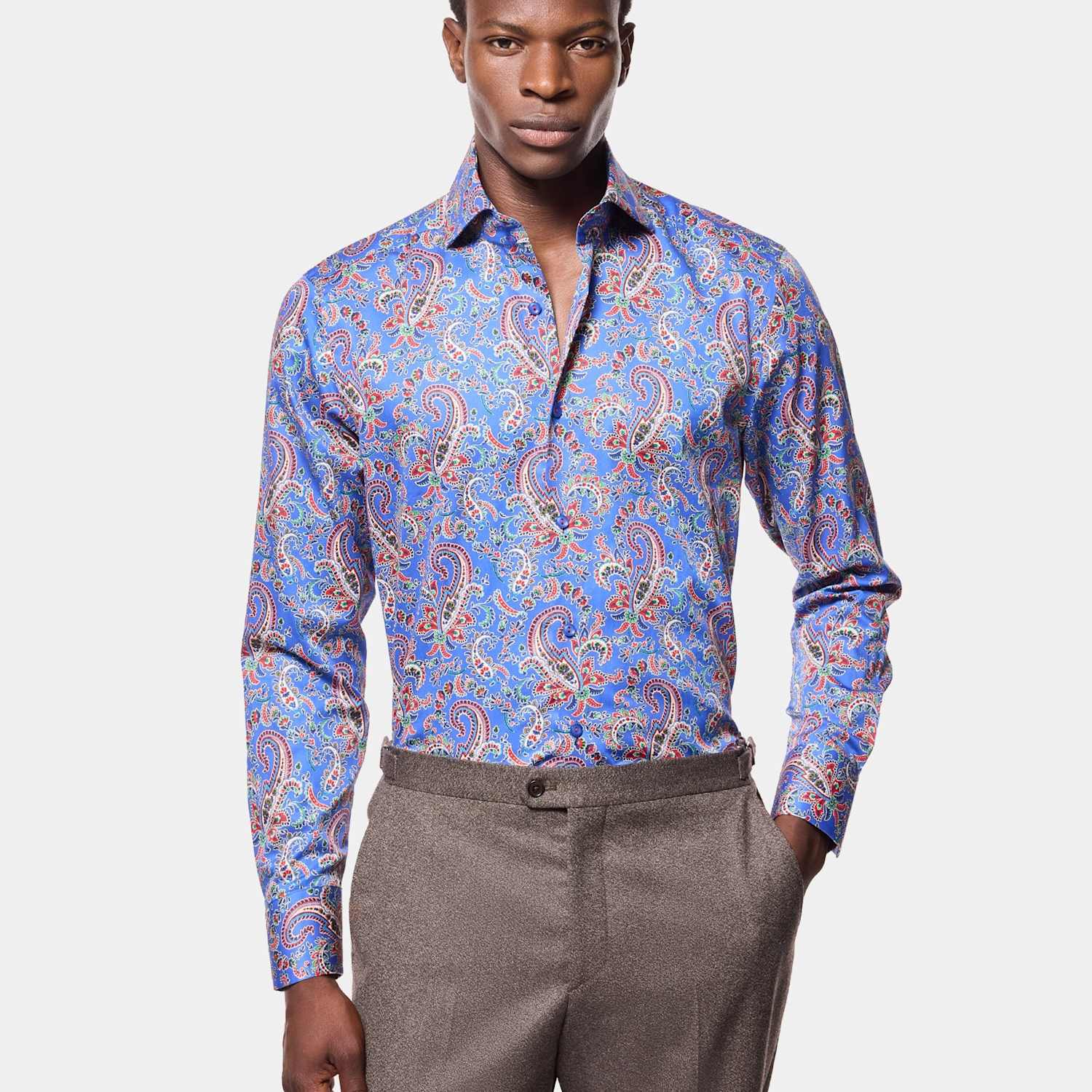Hawes & Curtis Men's Slim Fit Paisley Pure Cotton Shirt - XL - Blue Mix - Available at M&S