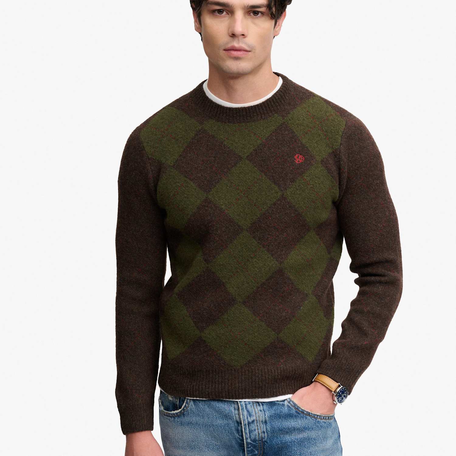 Superdry & Co Men's Argyle Jumper - L - Brown Mix - Available at M&S