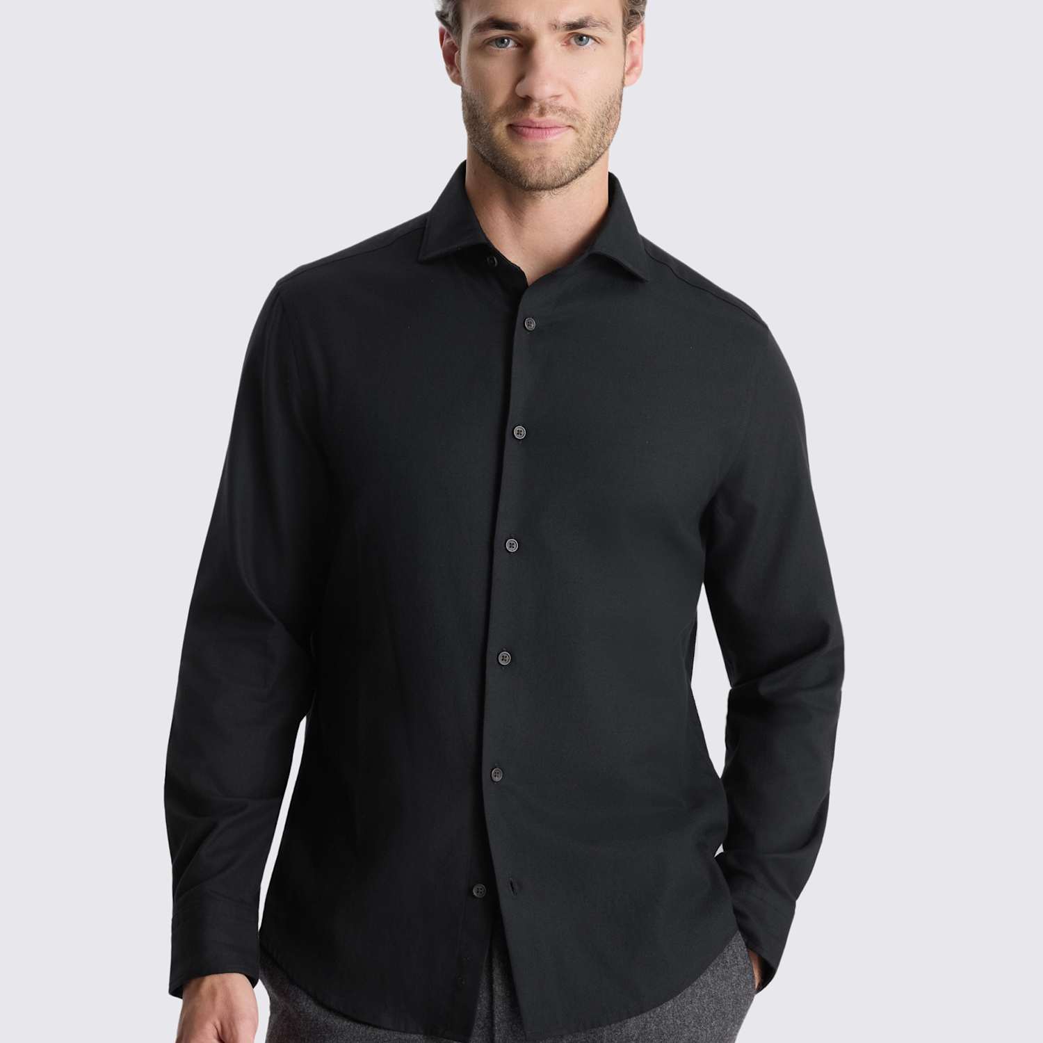 Moss Men's Regular Fit Brushed Cotton Melange Shirt - 2XL - Black - Available at M&S