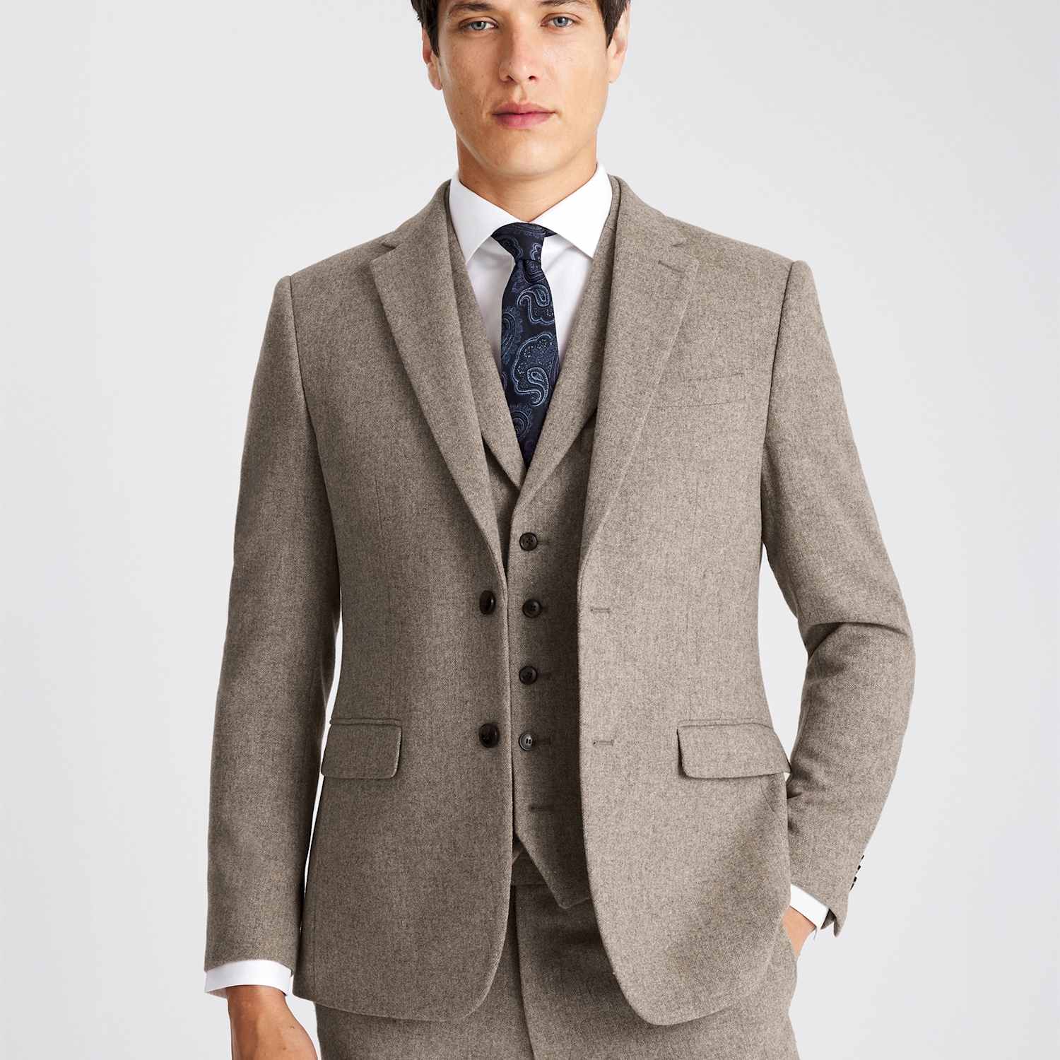 Moss Men's Slim Fit Wool Rich Donegal Tweed Suit Jacket - 46 - Stone - Available at M&S