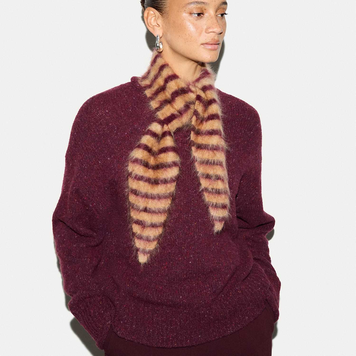 Jigsaw Women's Pure Cashmere Striped Cravat Scarf - Burgundy Mix - Available at M&S